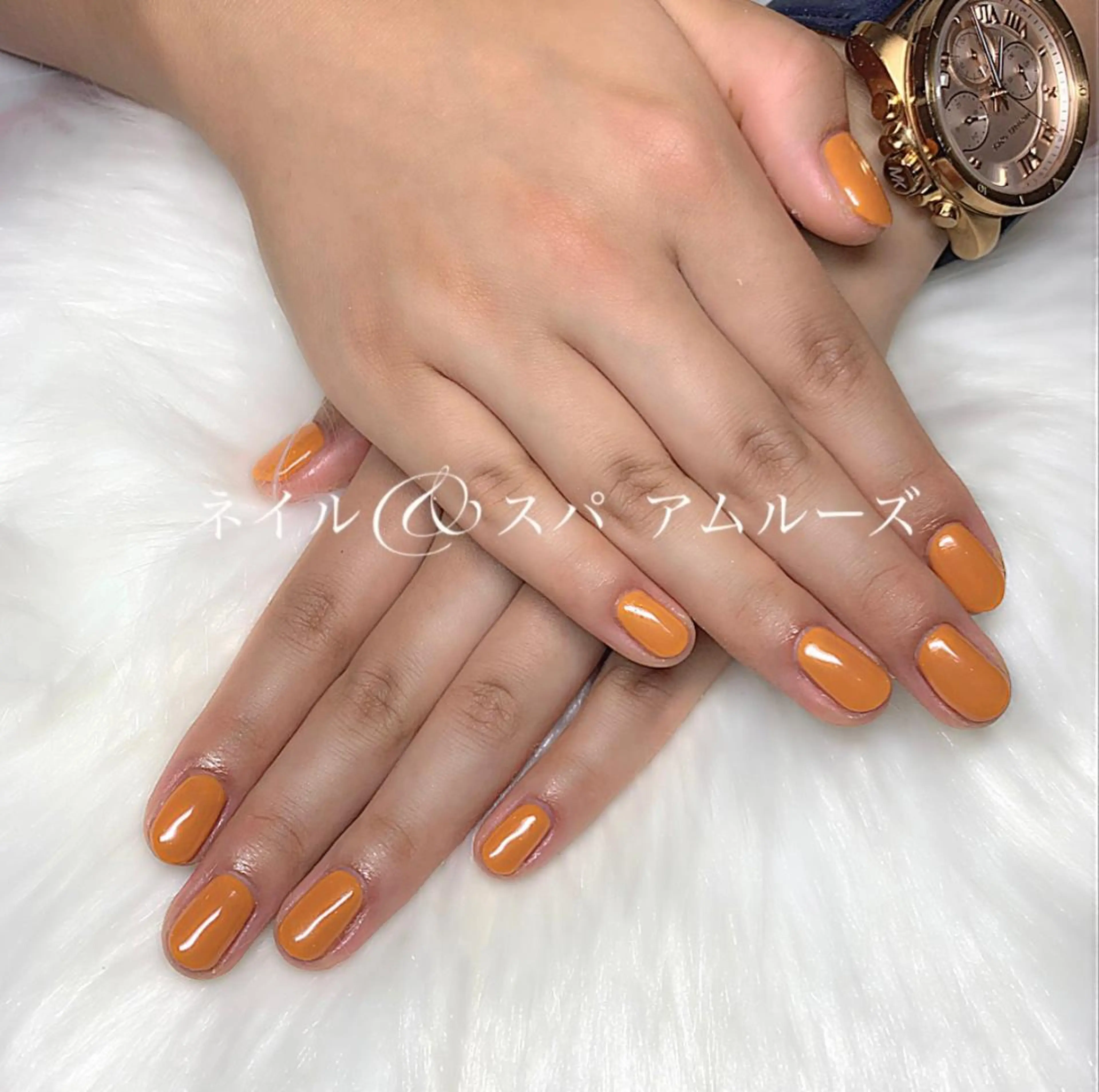 ネイル オフィスネイル ワンカラーネイル オレンジ シンプルネイル Amoureuse KARENのネイルデザイン