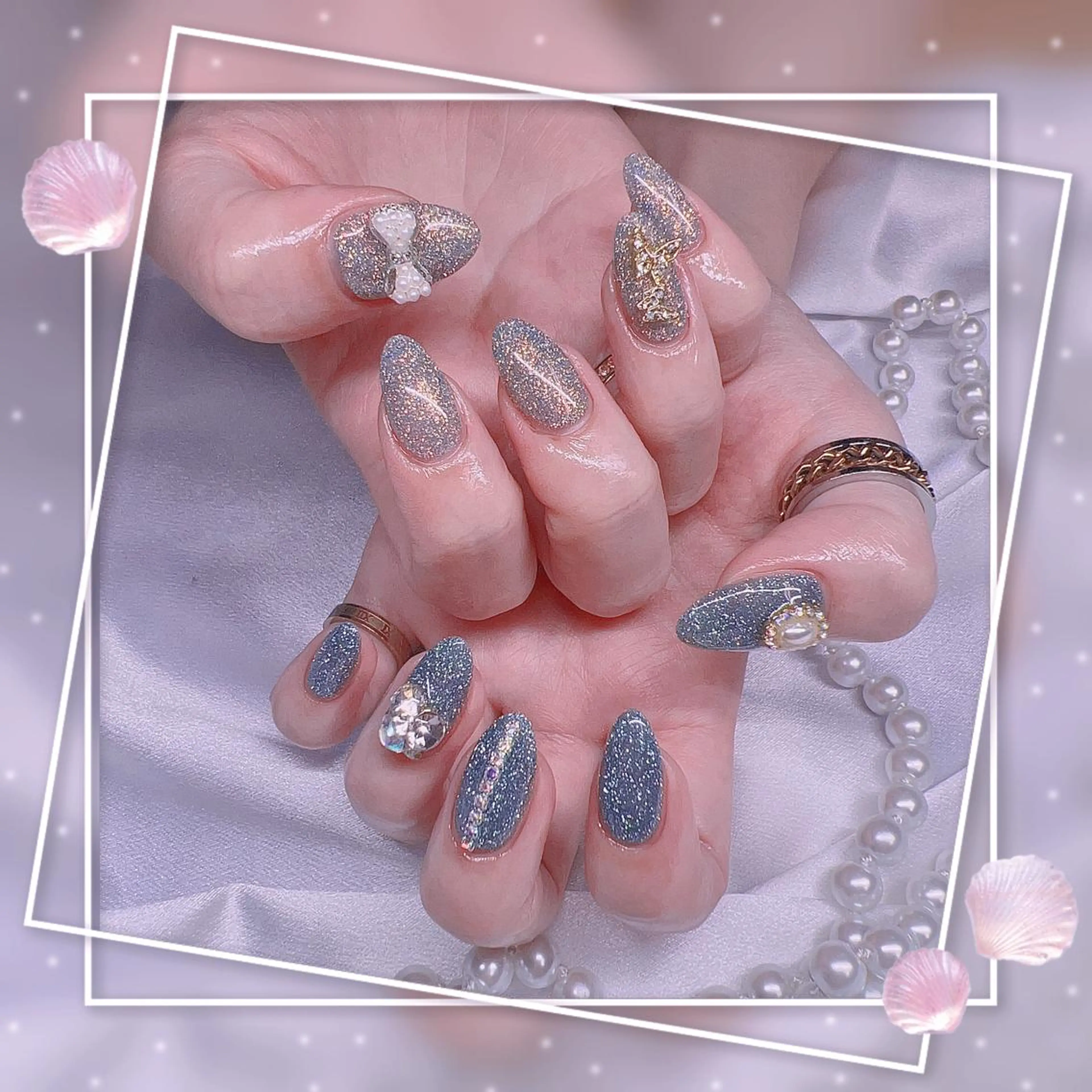 ネイル フレンチネイル キラキラネイル 韓国ネイル マグネットネイル マグネットフレンチ ハンドネイル ハンドケア Chill Nailsalonのネイルデザイン