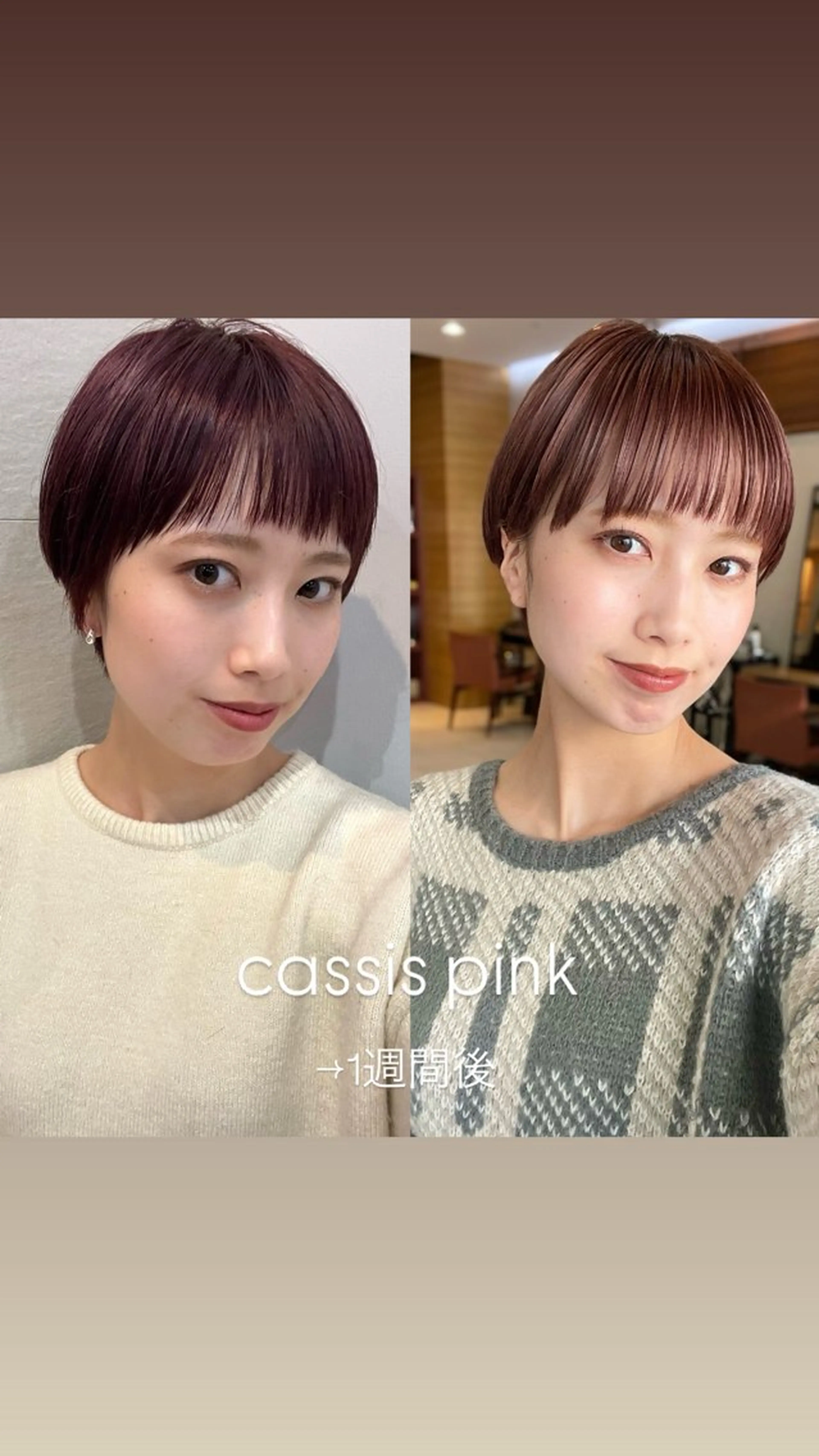 ショート カラー ベージュカラー ブリーチ ブラウンカラー カシス ダブルカラー ボブ/レイヤー/ダブ ルカラー/まいな🌸のヘアスタイル