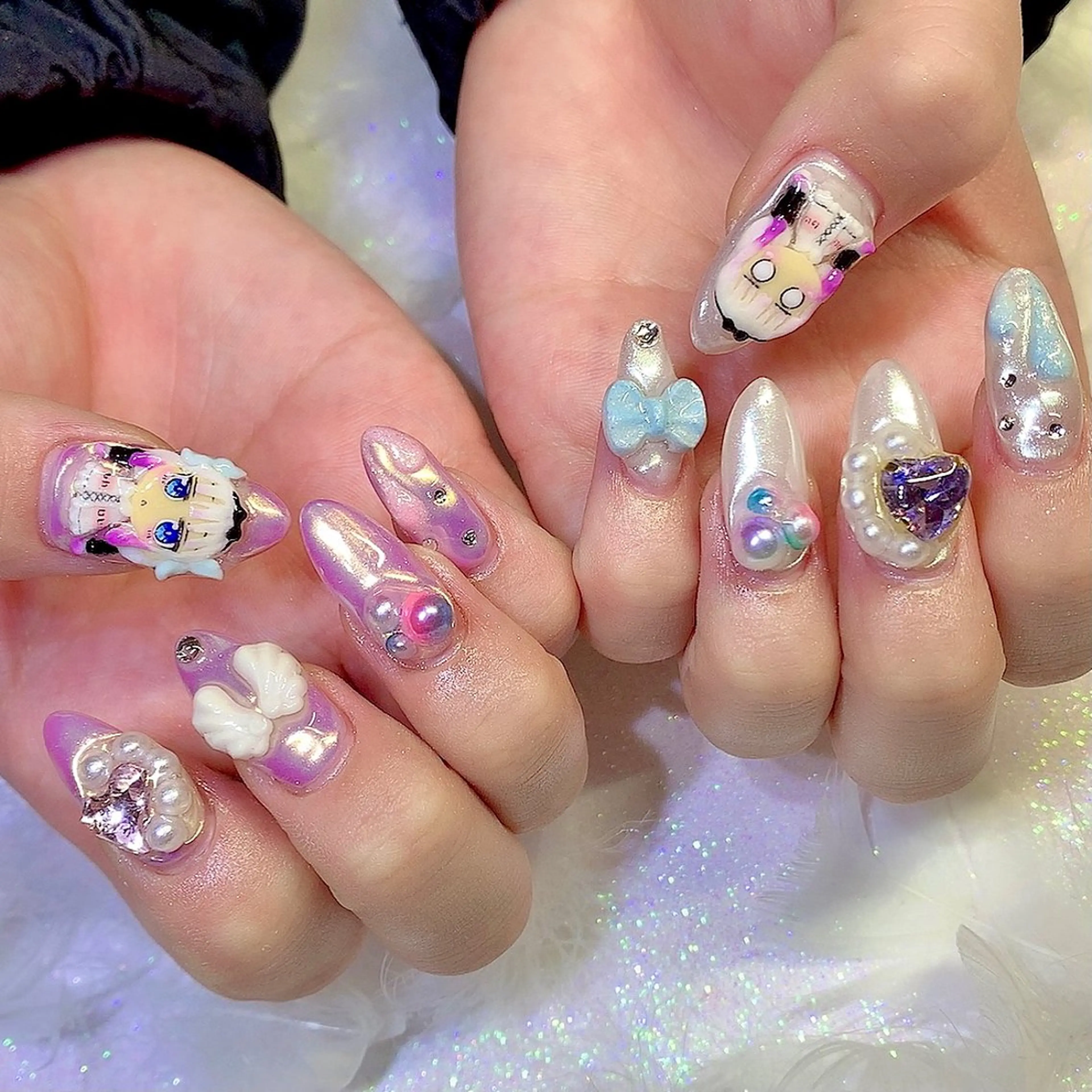 ネイル キラキラネイル 韓国ネイル 持ち込み ストーンネイル シェアサロンLei.g(レイジー)所属・3Dアートネイル💗 都築レナのネイルデザイン