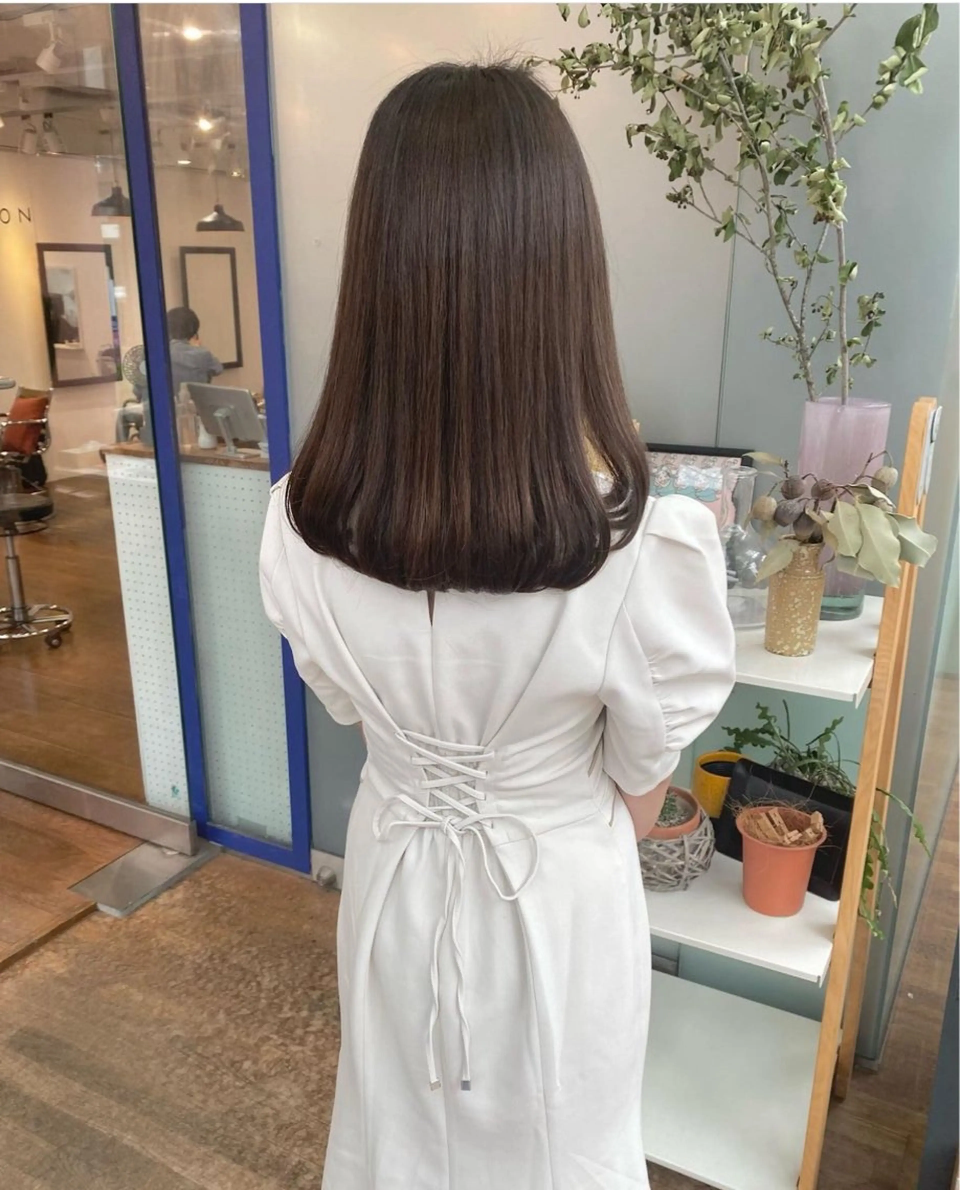 セミロング パーマ セミロングパーマ 縮毛矯正 ストレートパーマ 磯　亜由香 🌷ブリーチのヘアスタイル