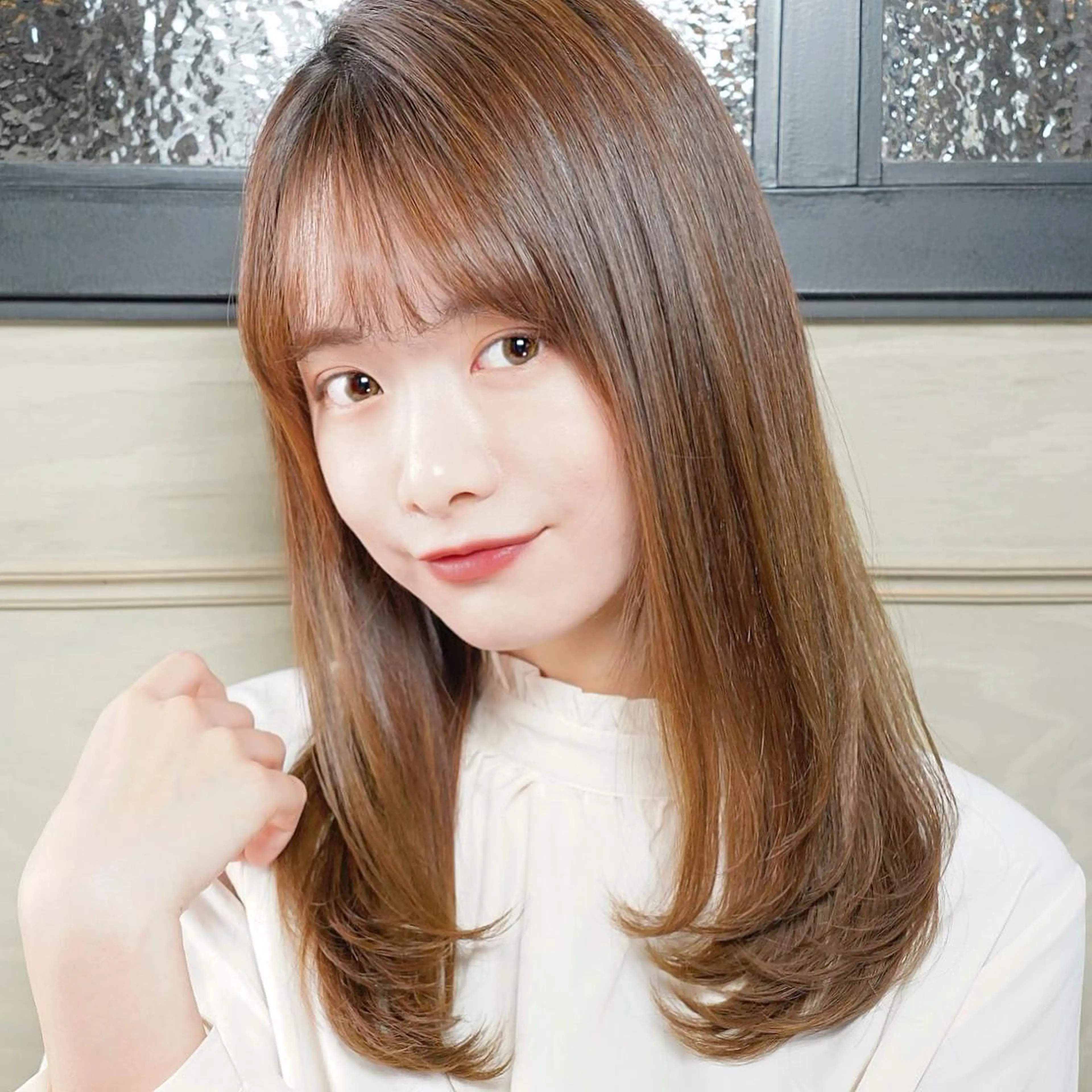 セミロング カラー アッシュ アッシュブラウン ブラウンカラー 韓国ヘア☁️ mitsukiのヘアスタイル