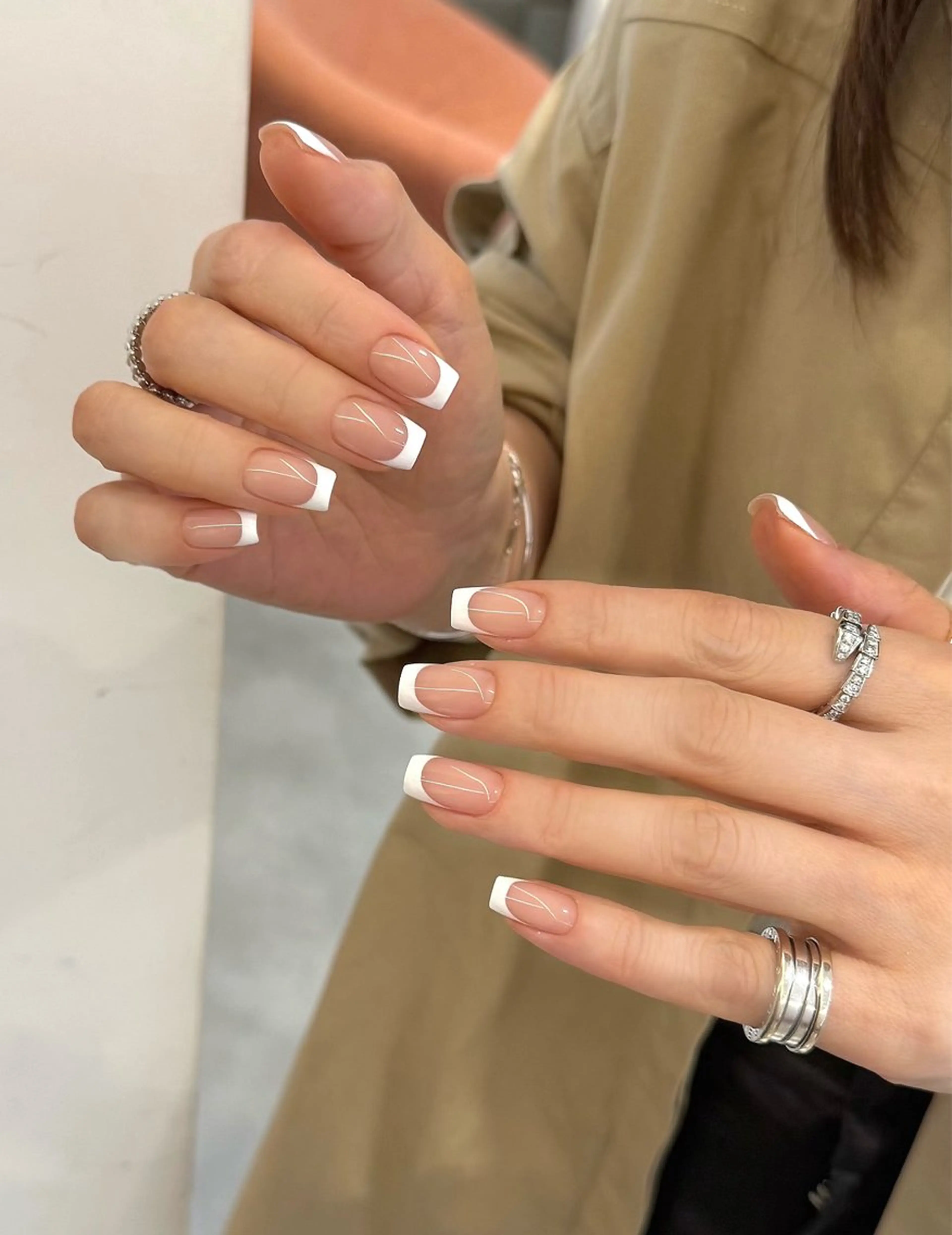 🩵自爪🩵フレンチネイル🩵ベース有りの写真