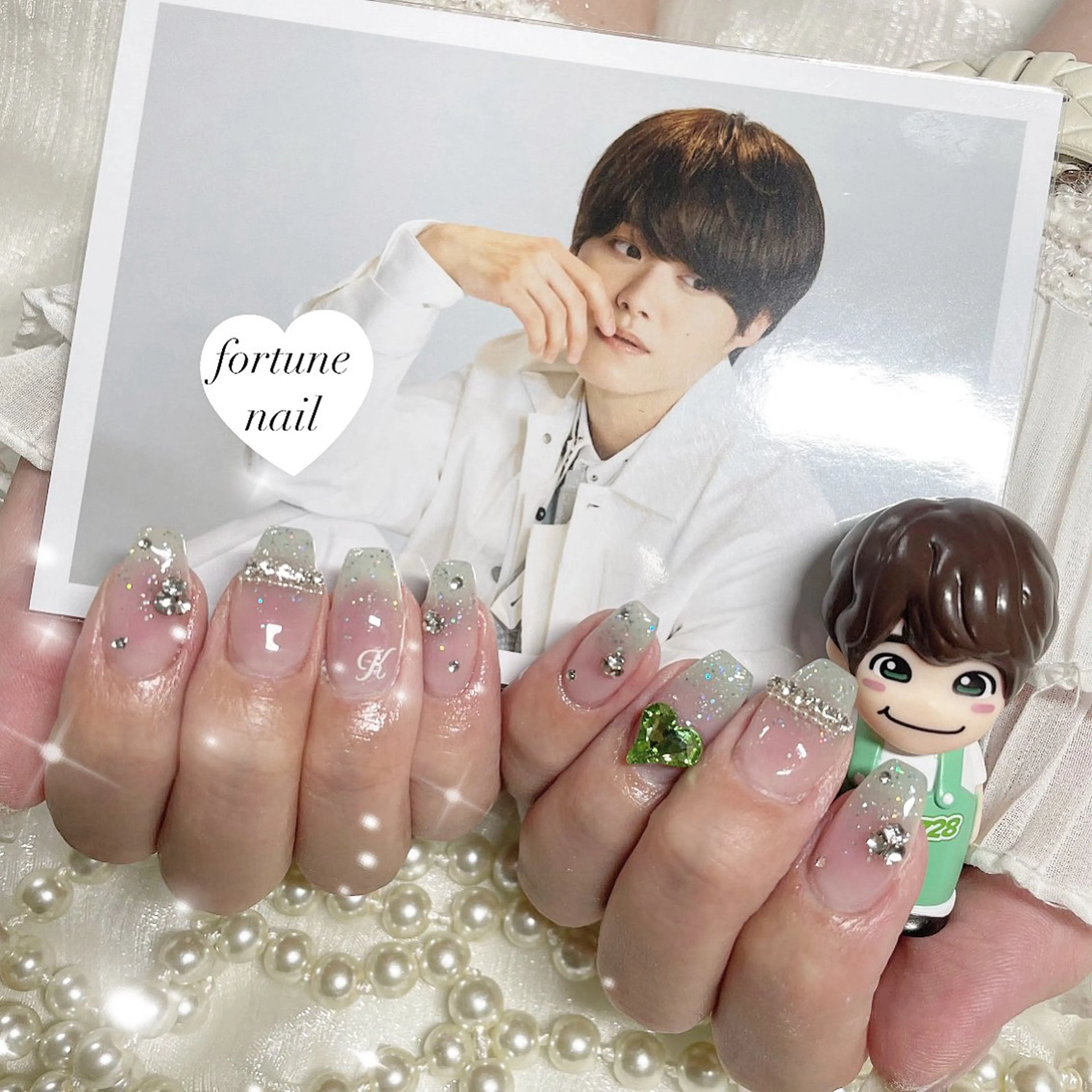 ネイル グリーン ハート ワンホンネイル 💎saori 💎のネイルデザイン