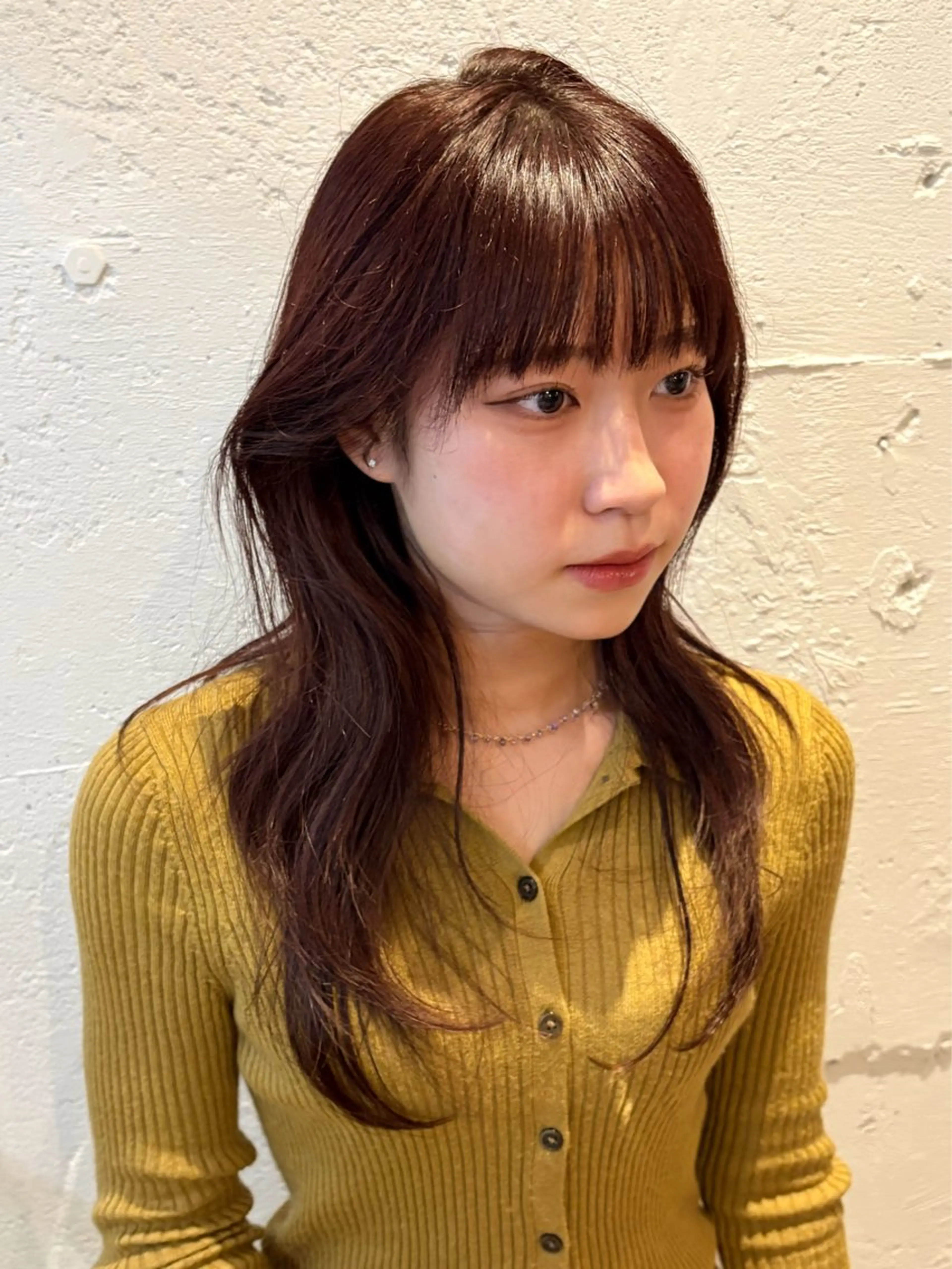 セミロング カラー レッドカラー ヘアカラー トリートメント 🩵透明感カラー/ 暗髪/YUNA🩵のヘアスタイル