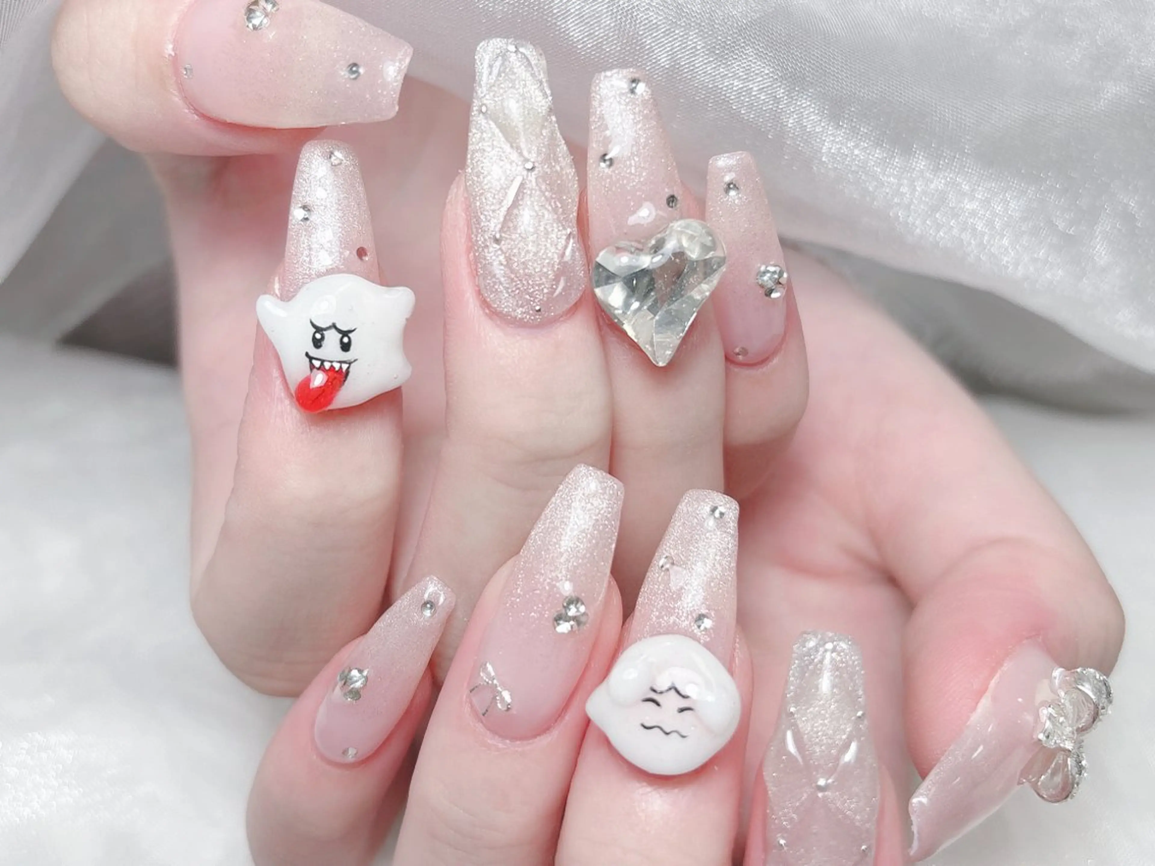 ネイル 成人式 キラキラネイル 大理石ネイル(マーブル) スカルプネイル 夏ネイル ハンドネイル Momoa nail salon所属・MoMoA Nail ネイル長さ出し専門店のネイルデザイン