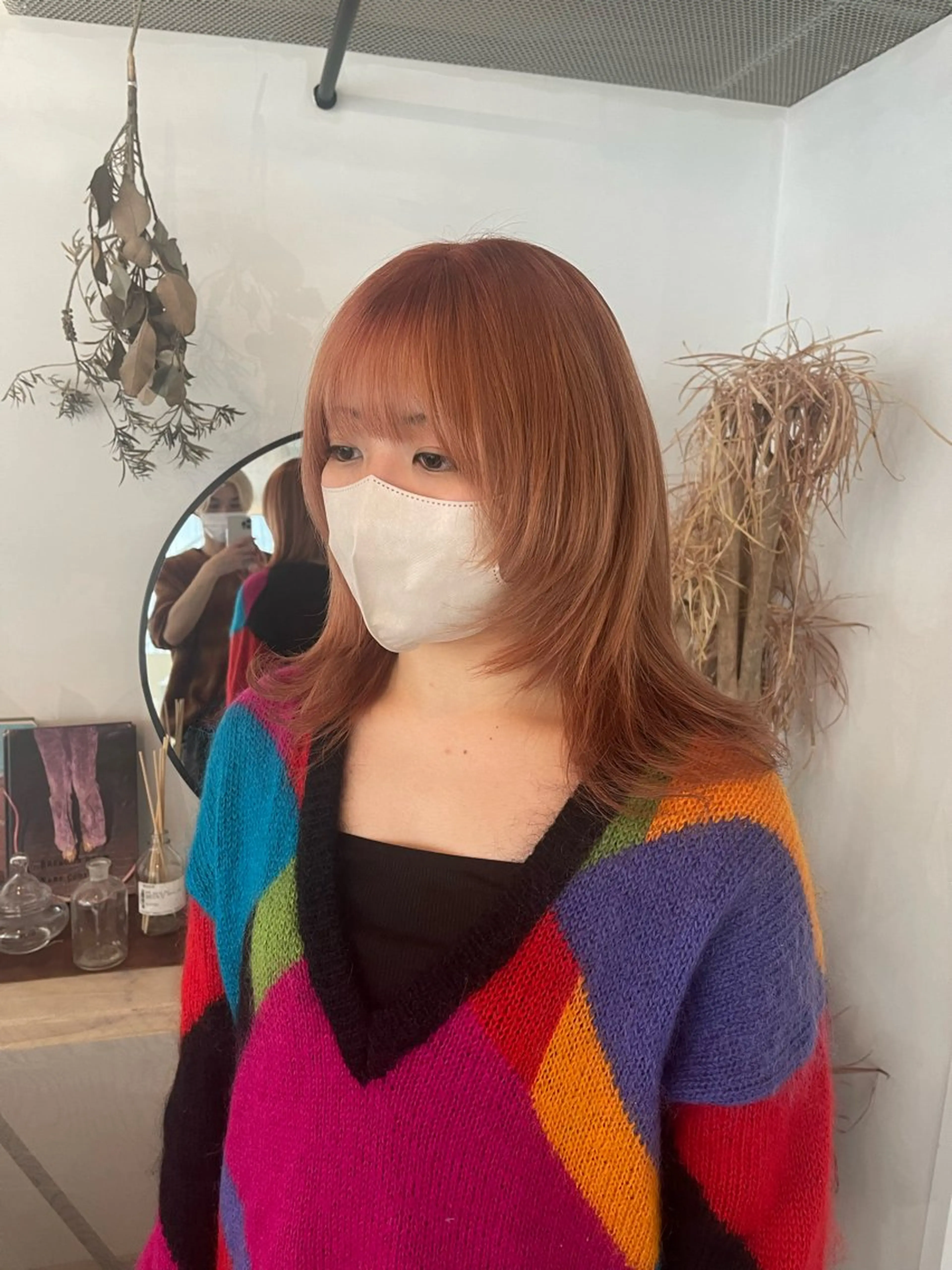 ミディアム カラー ベージュカラー ブリーチ オレンジ オレンジベージュ ヘアカラー レイヤー/ボブ /河内温太のヘアスタイル