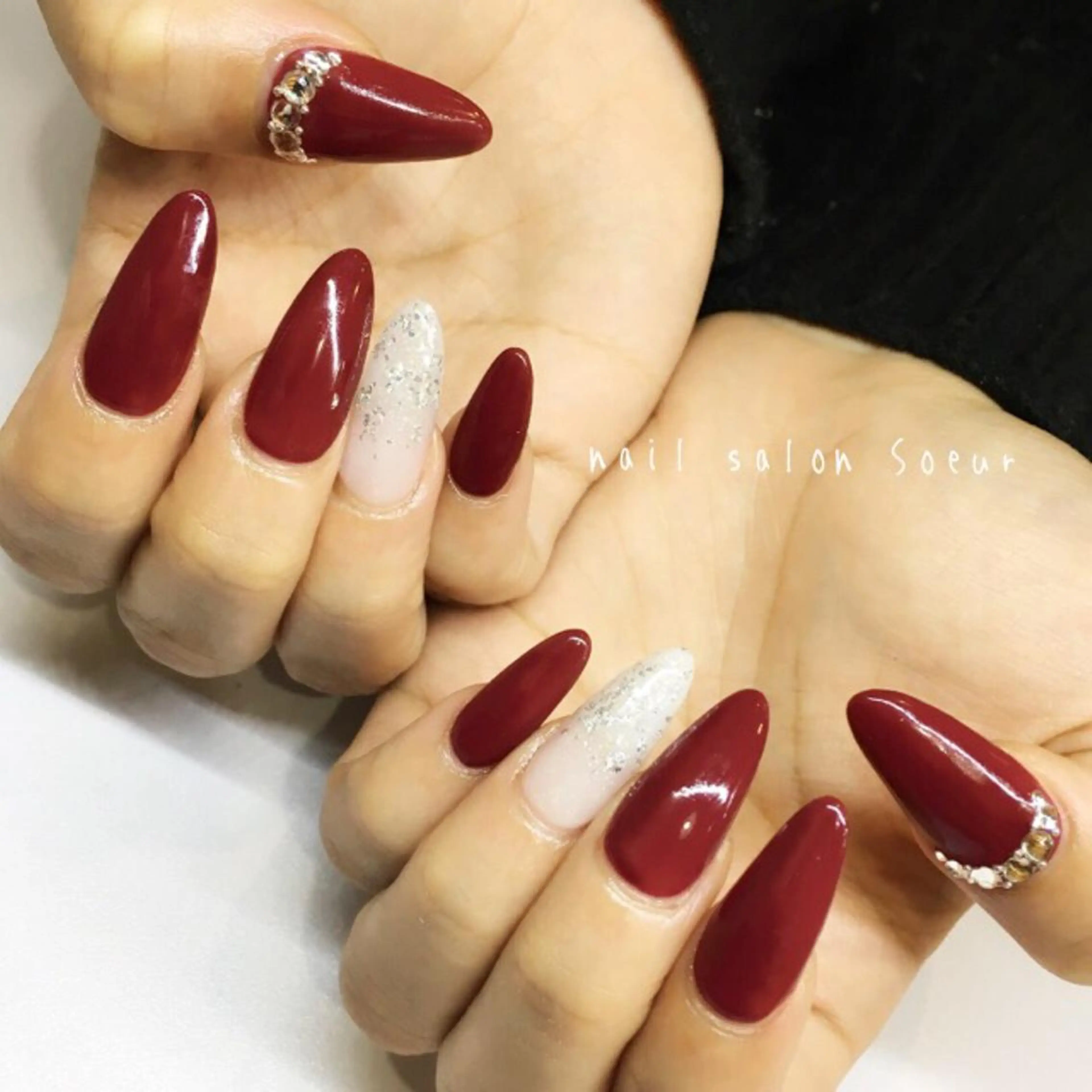 ネイル ボルドー 持ち込み スカルプネイル シンプルネイル 冬ネイル ハンドネイル nail salon Soeurのネイルデザイン