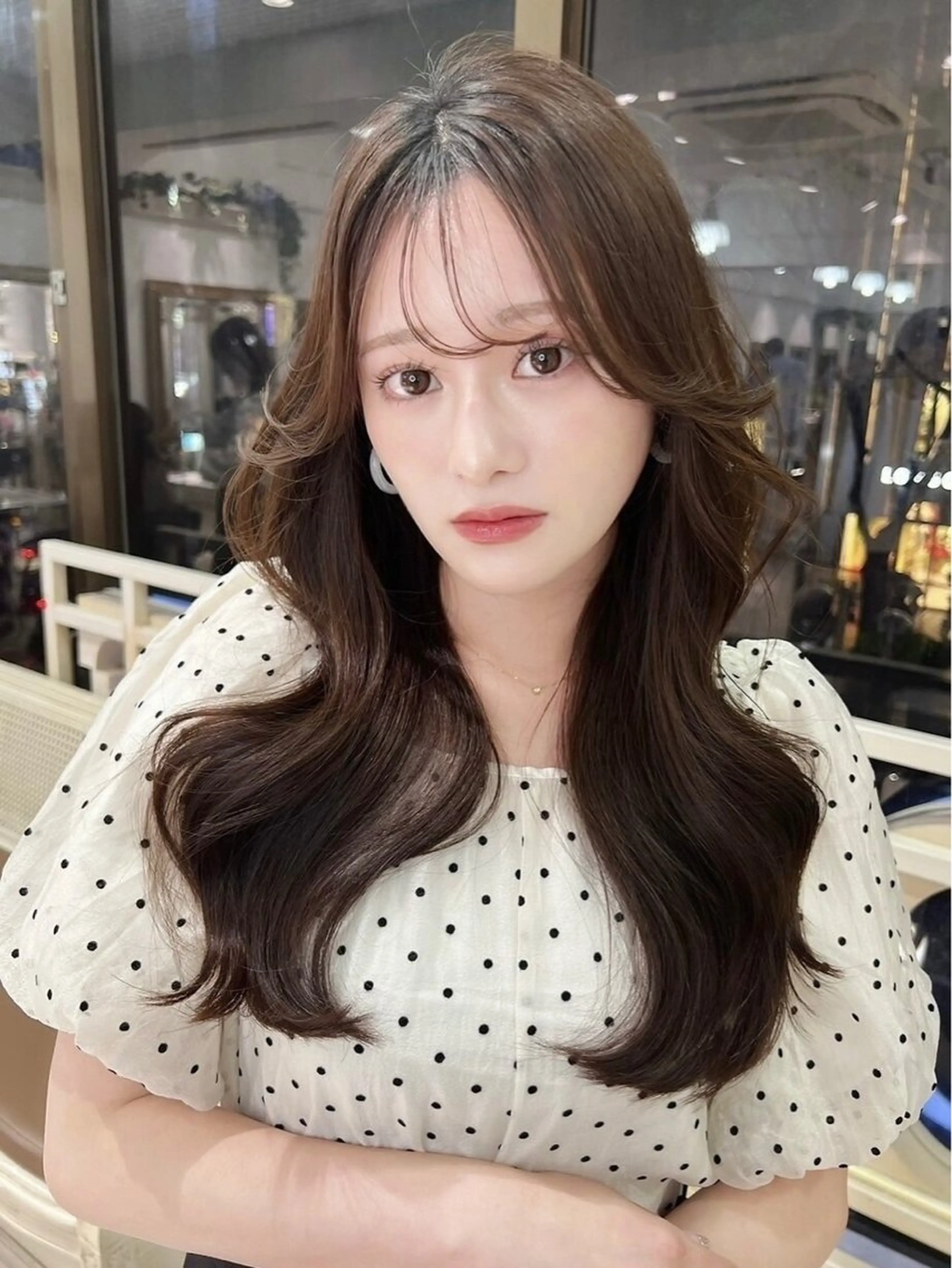 ロング カラー カット ヘアカラー トリートメント 韓国風顔まわり/もみ れ毛/マツエク♡美咲のヘアスタイル