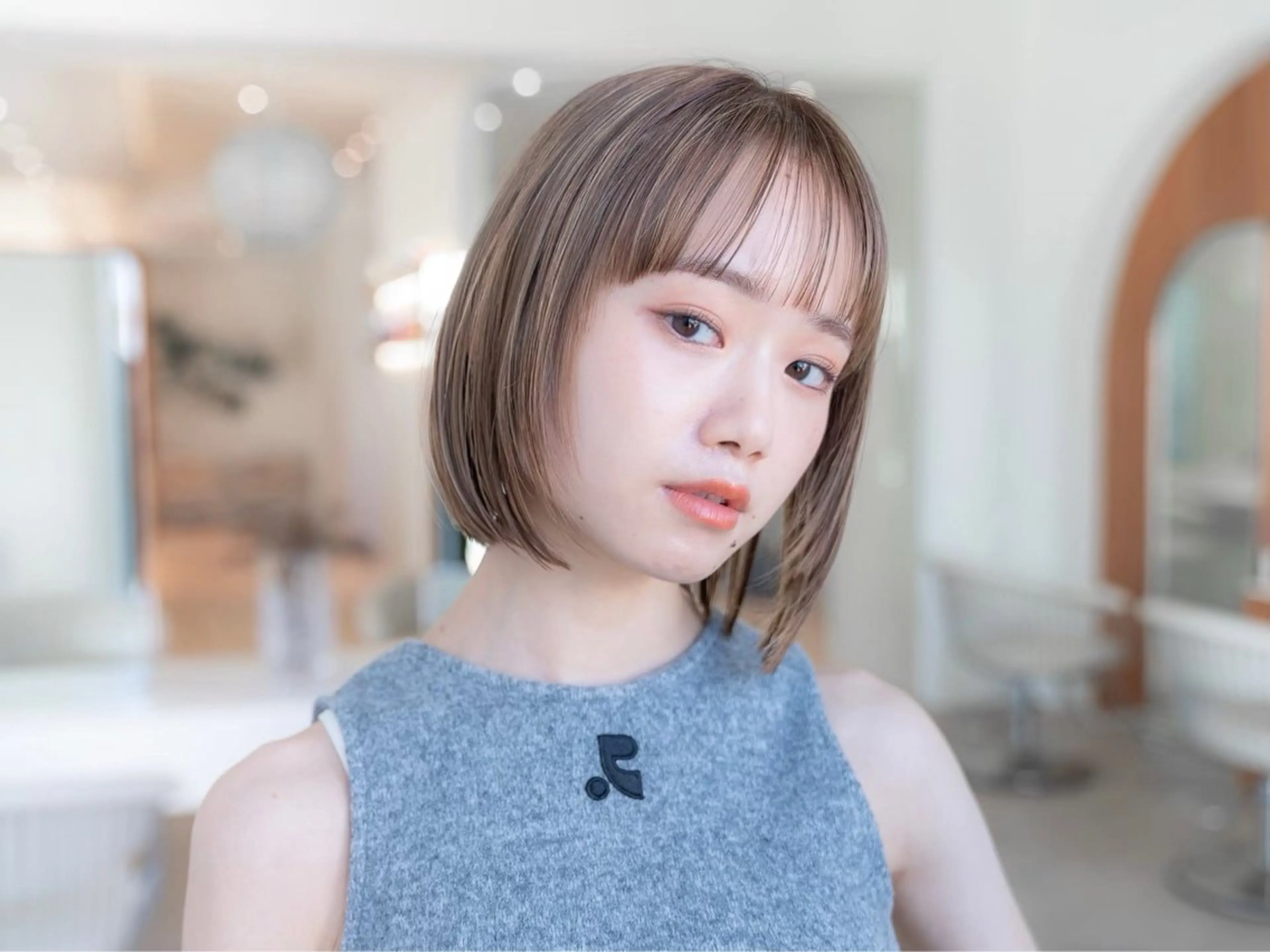 ミディアム カット ヘアカラー トリートメント 渋谷／タッセルボブ ／顔周り/加邊凌也のヘアスタイル