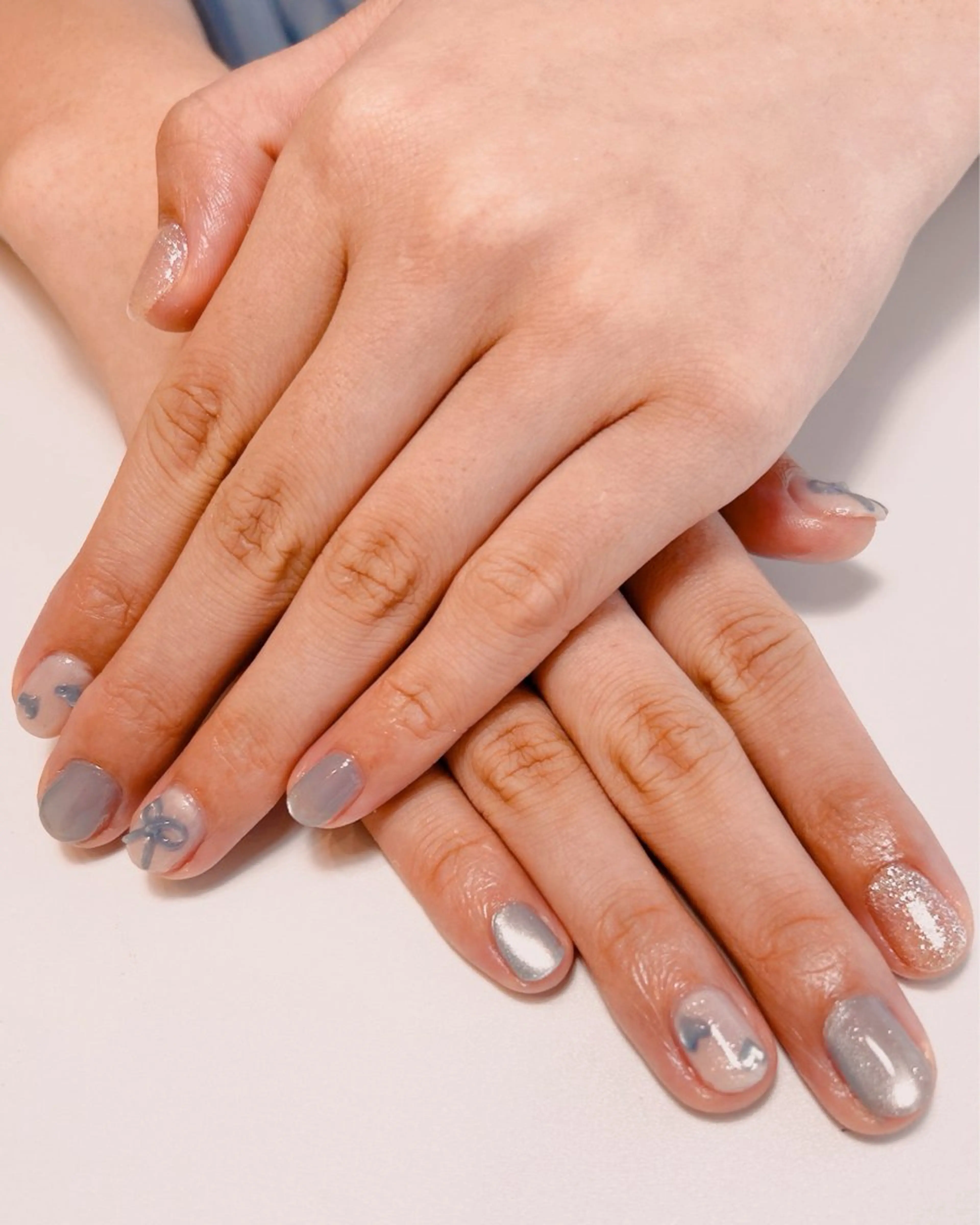 ネイル アートネイル ブルー クリアネイル ハート 韓国ネイル ハンドネイル Peach nail 🍑kaoriのネイルデザイン