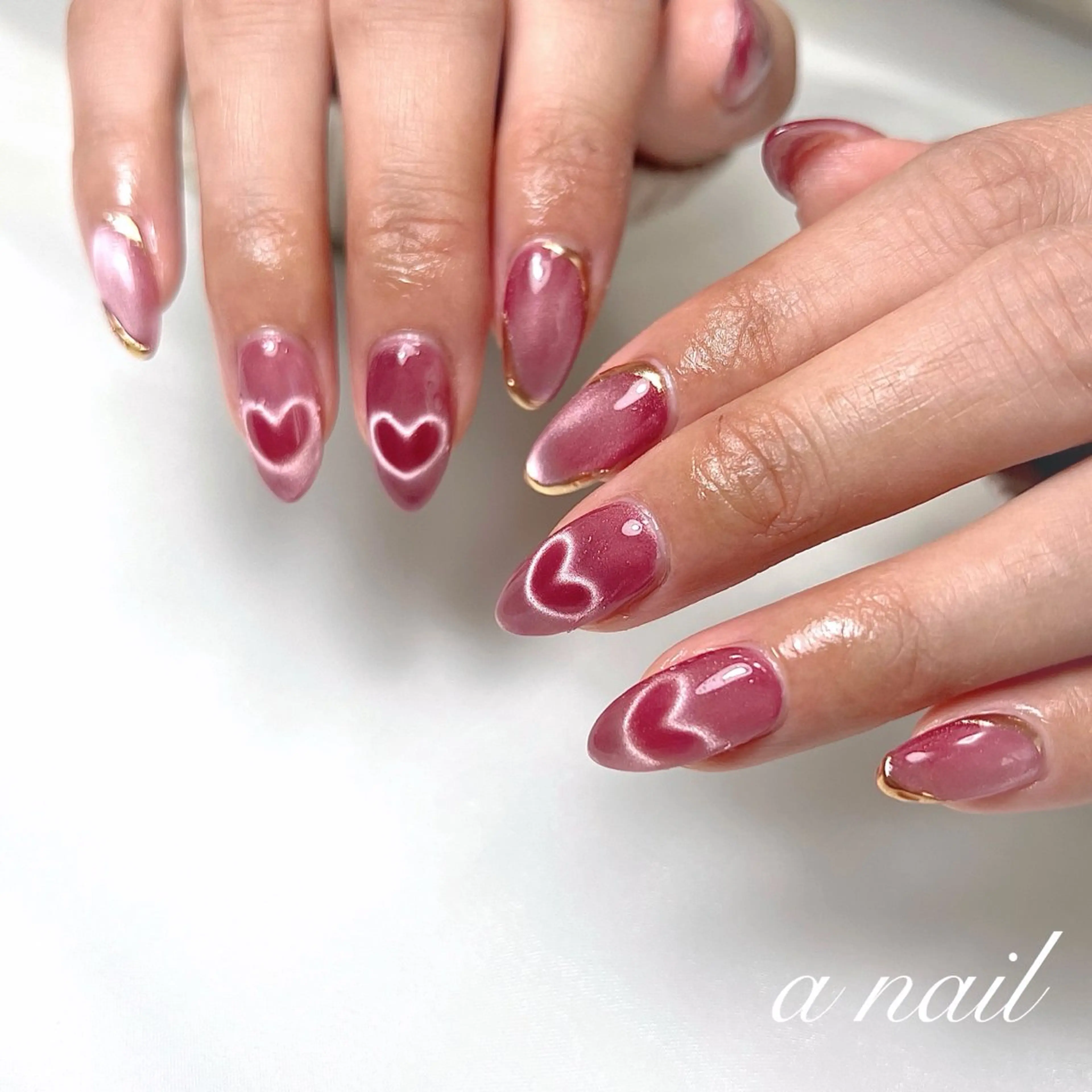 ネイル ハート マグネットネイル マグネットワンカラー ワンカラーネイル ハンドネイル Salon_ a.nailのネイルデザイン