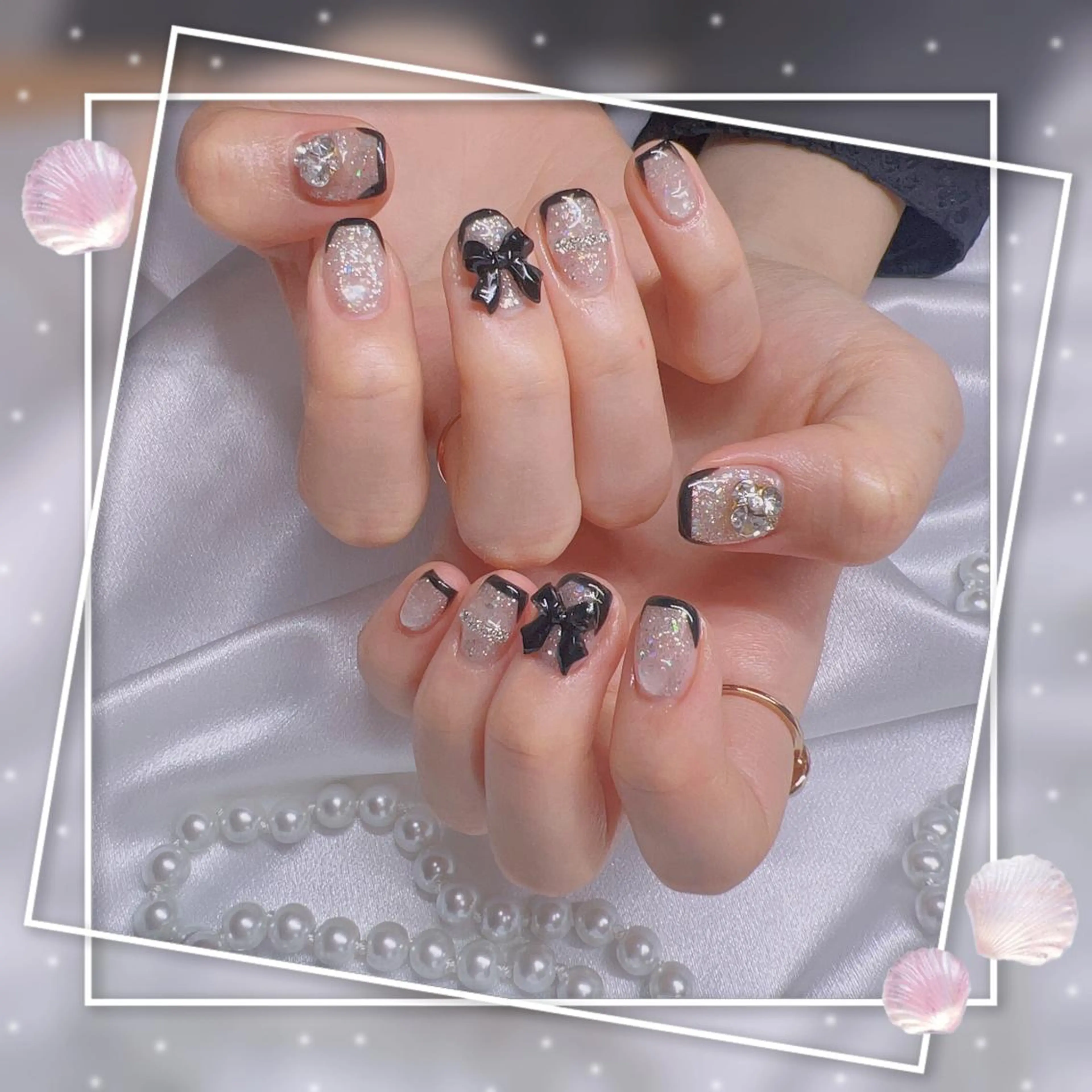ネイル フレンチネイル キラキラネイル 韓国ネイル マグネットネイル マグネットフレンチ ハンドネイル Chill Nailsalonのネイルデザイン