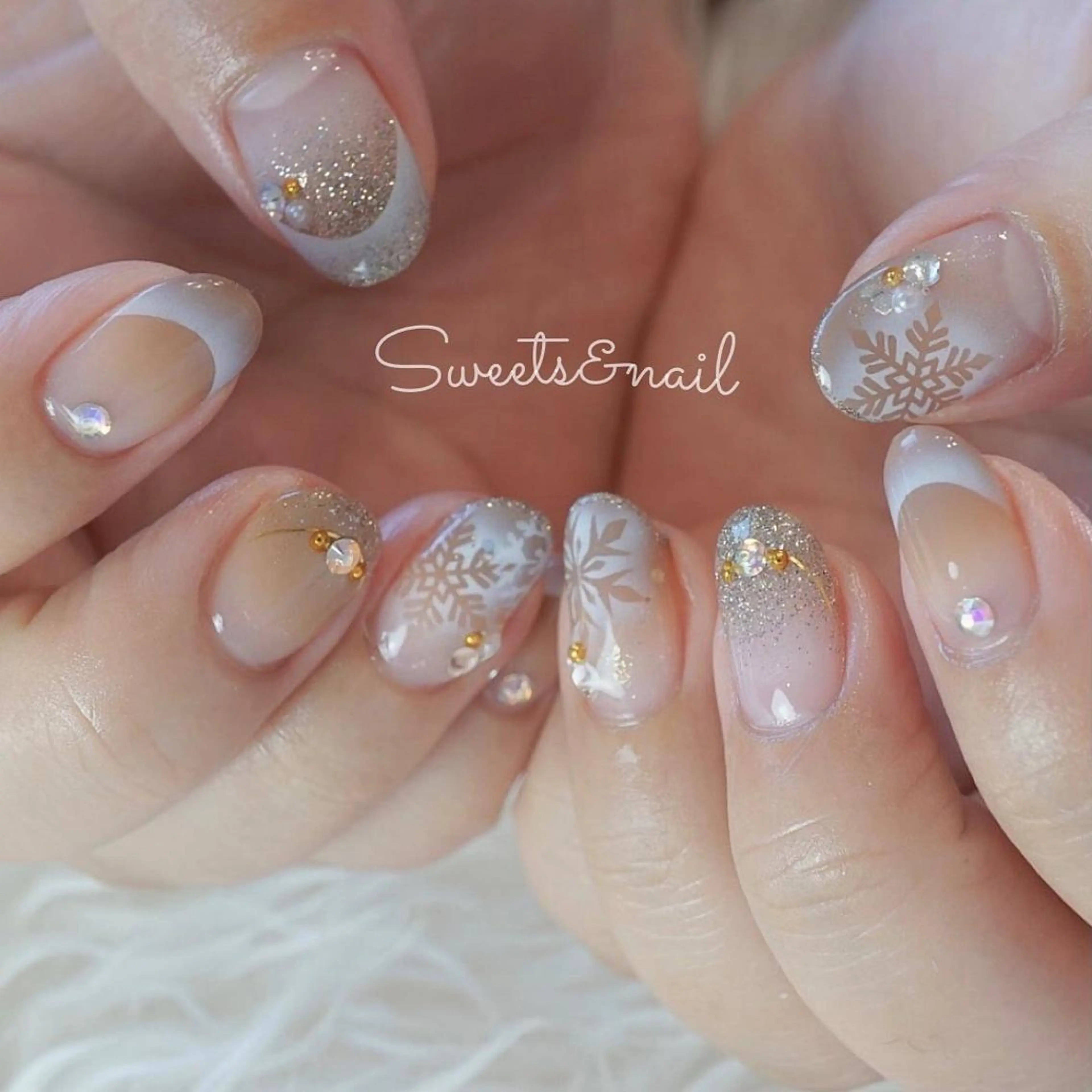 ネイル アートネイル ブラウン フラッシュネイル フレンチネイル ジェルネイル Sweets &nailのネイルデザイン