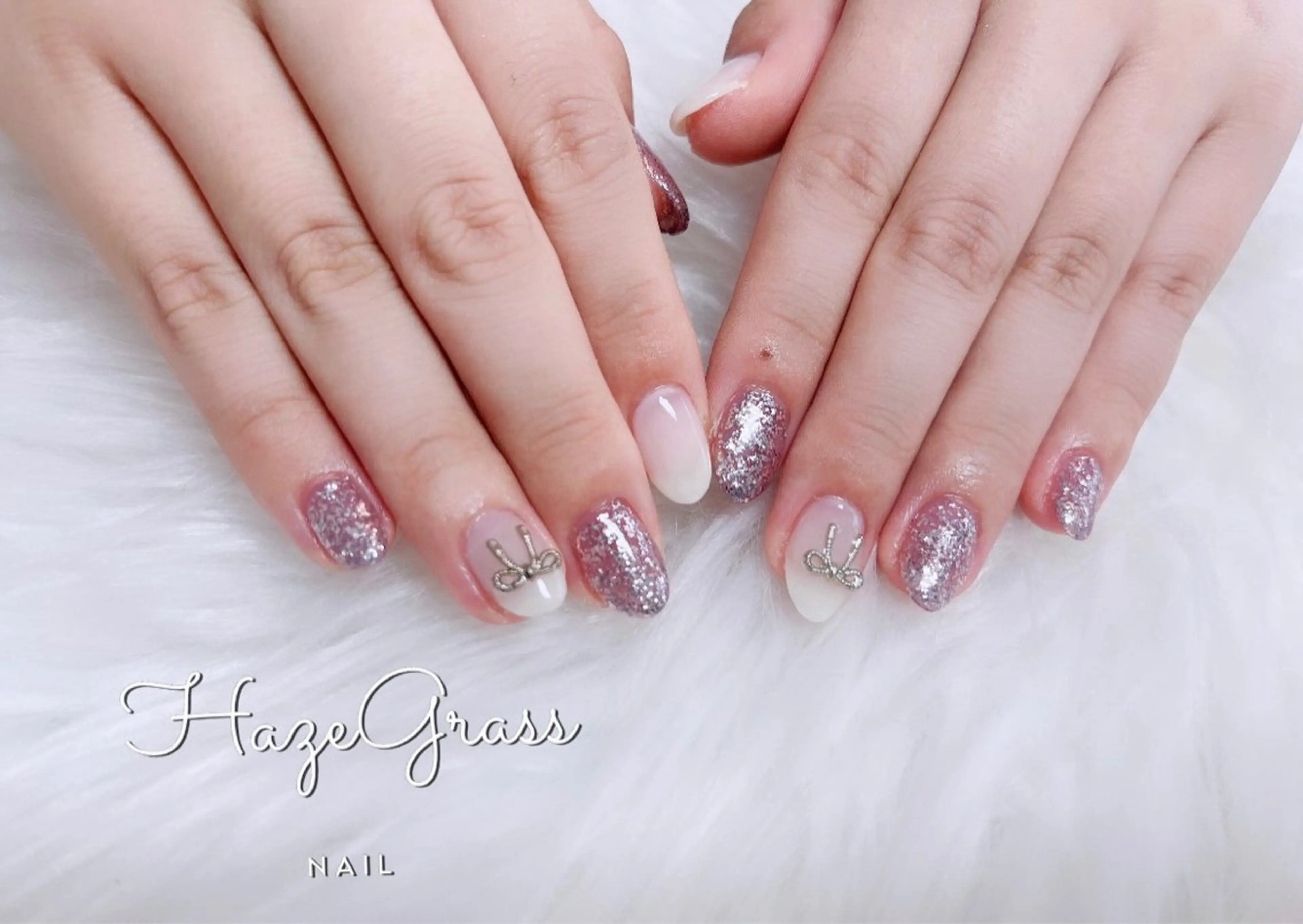 ネイル リボン ハンドネイル HazeGrass NAILのネイルデザイン