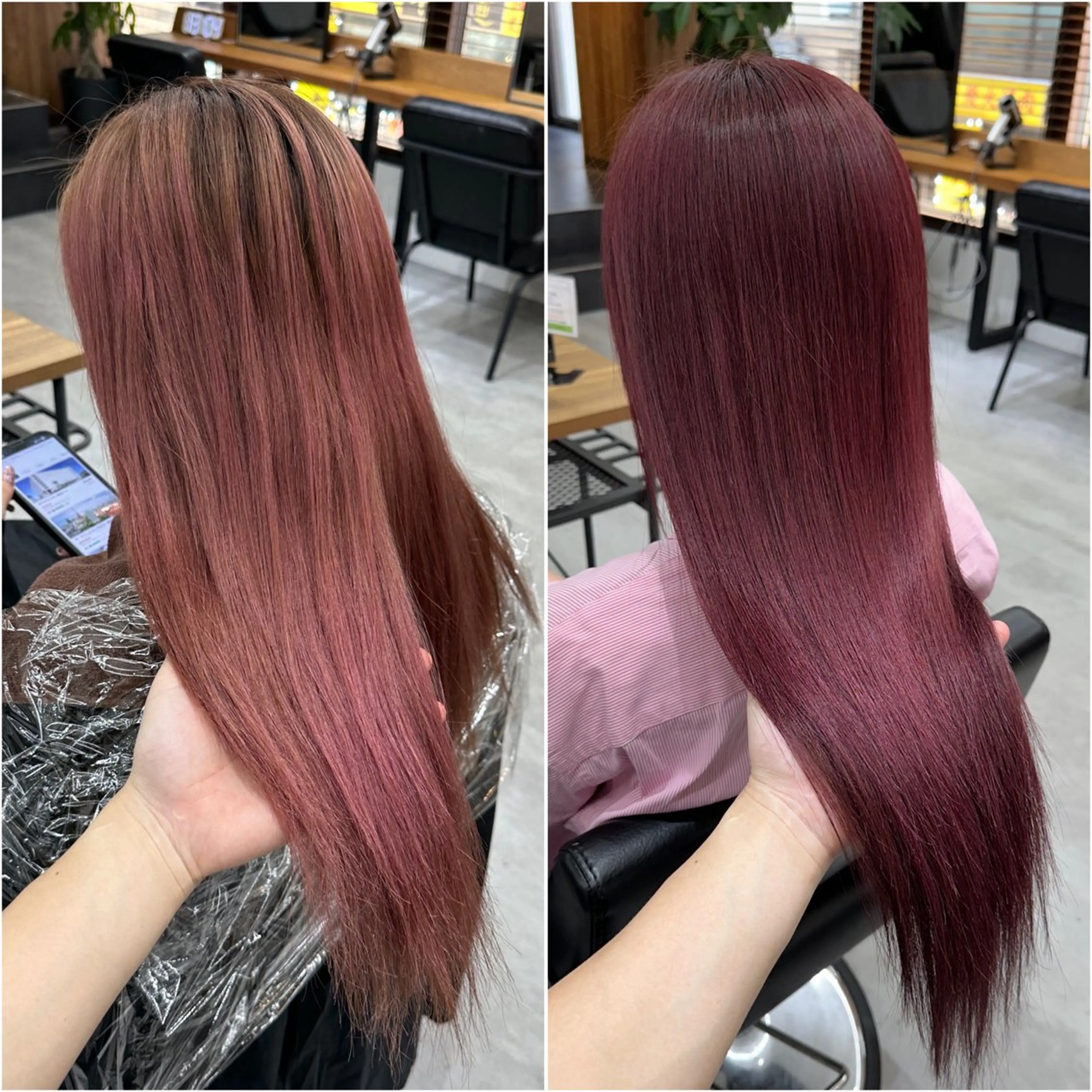 セミロング カラー シールエクステ ボルドーカラー レッドカラー エクステ ヘアカラー トリートメント エクステ KEISUKE🧡 NEXT池袋のヘアスタイル