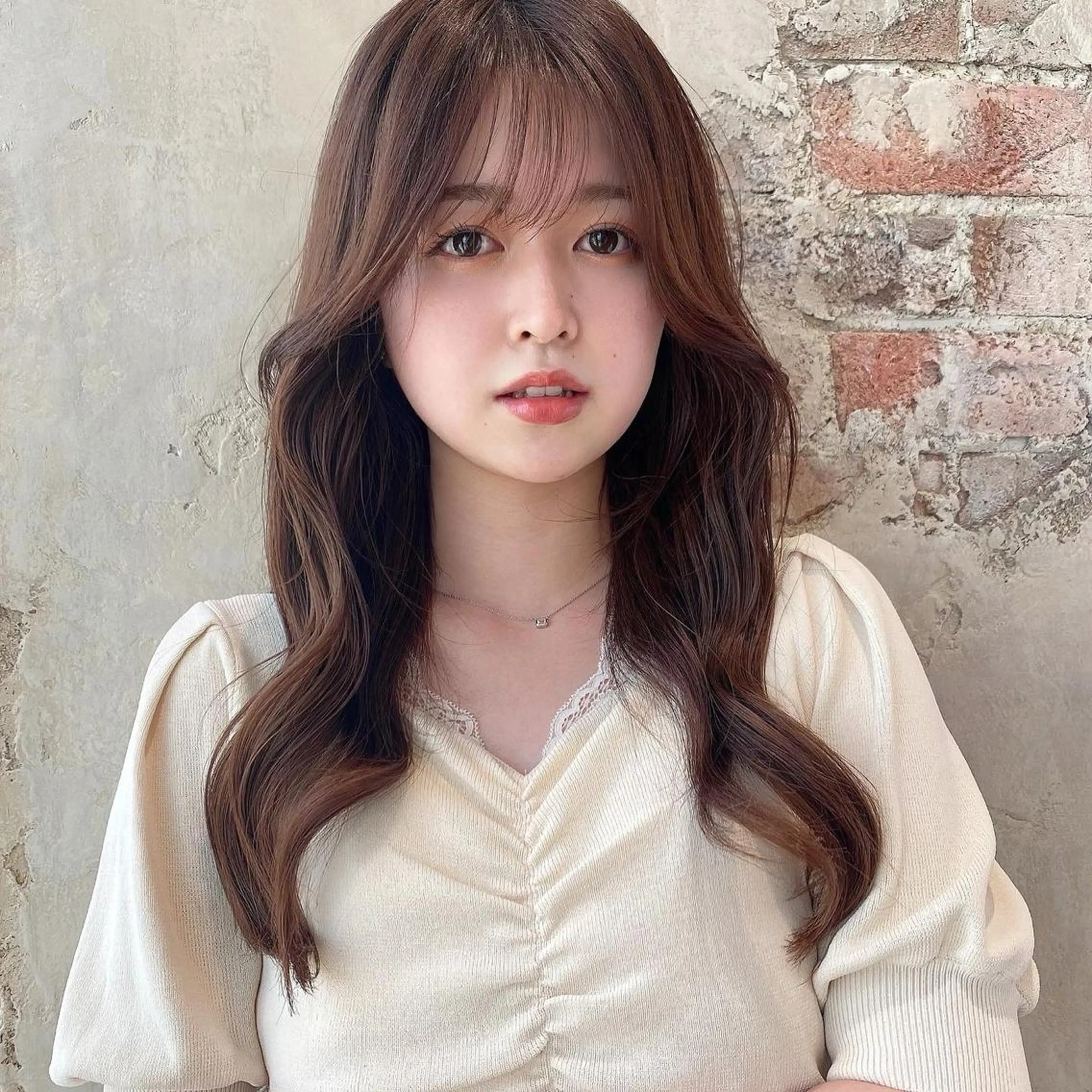 ロング カラー くびれヘア ロング シースルーバング サイドバング ヘアカラー トリートメント 顔周り/くびれヘア 韓国ヘア💕風間るなのヘアスタイル