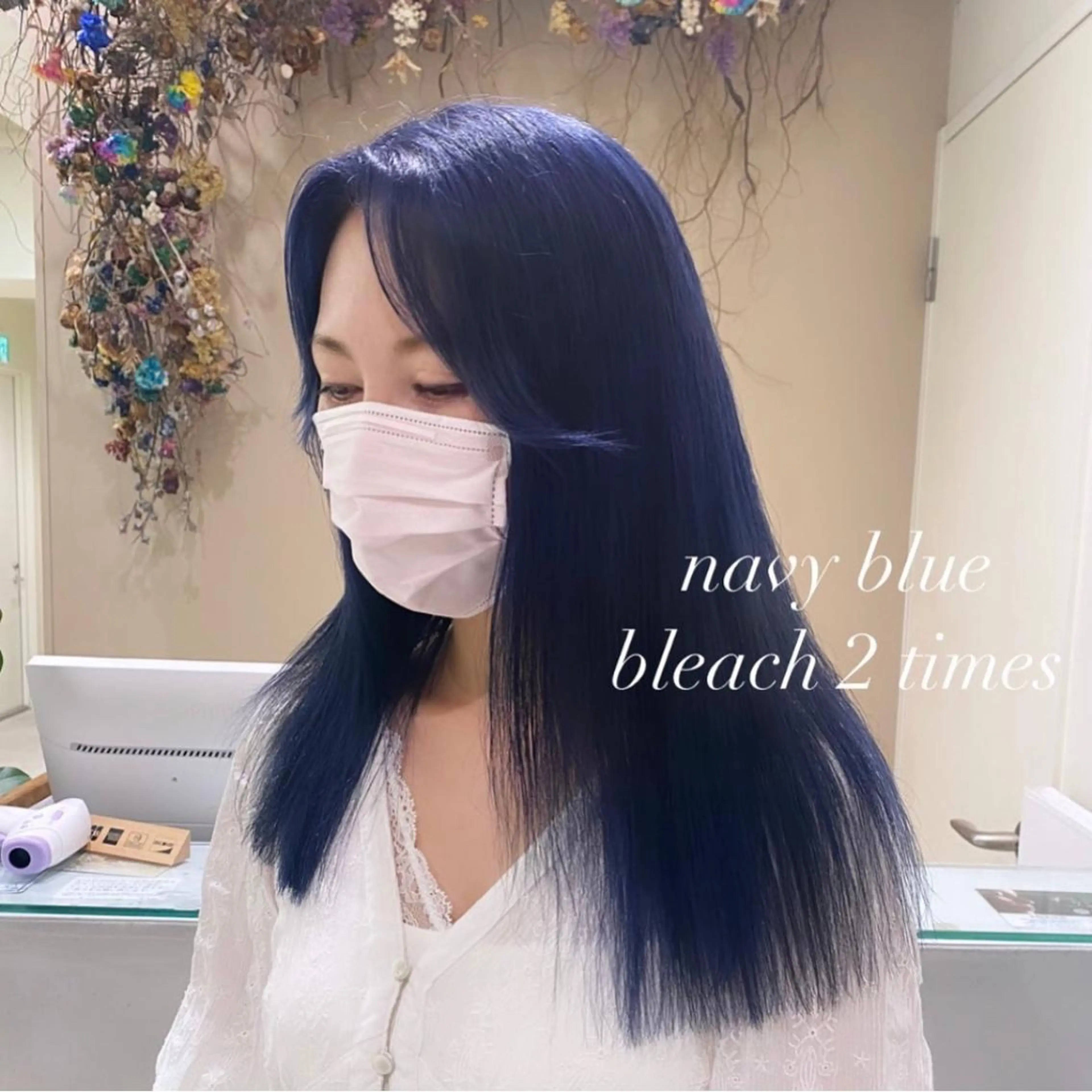 セミロング カラー ブルーカラー ネイビーカラー ブリーチなしWカラー 🎀韓国ヘア/amiのヘアスタイル