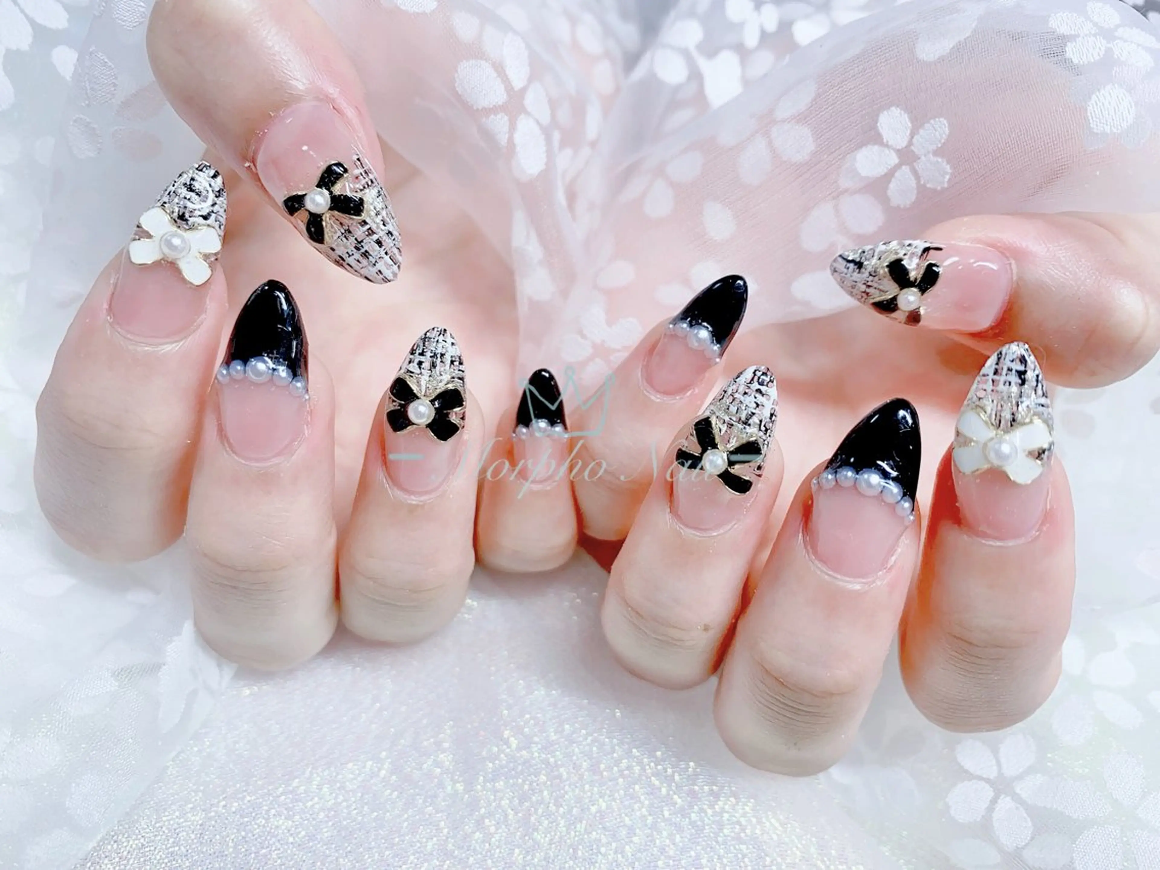 ネイル 長さ出し ジェルネイル キラキラネイル 大理石ネイル(マーブル) ニュアンスネイル ハンドネイル Morpho nailのネイルデザイン