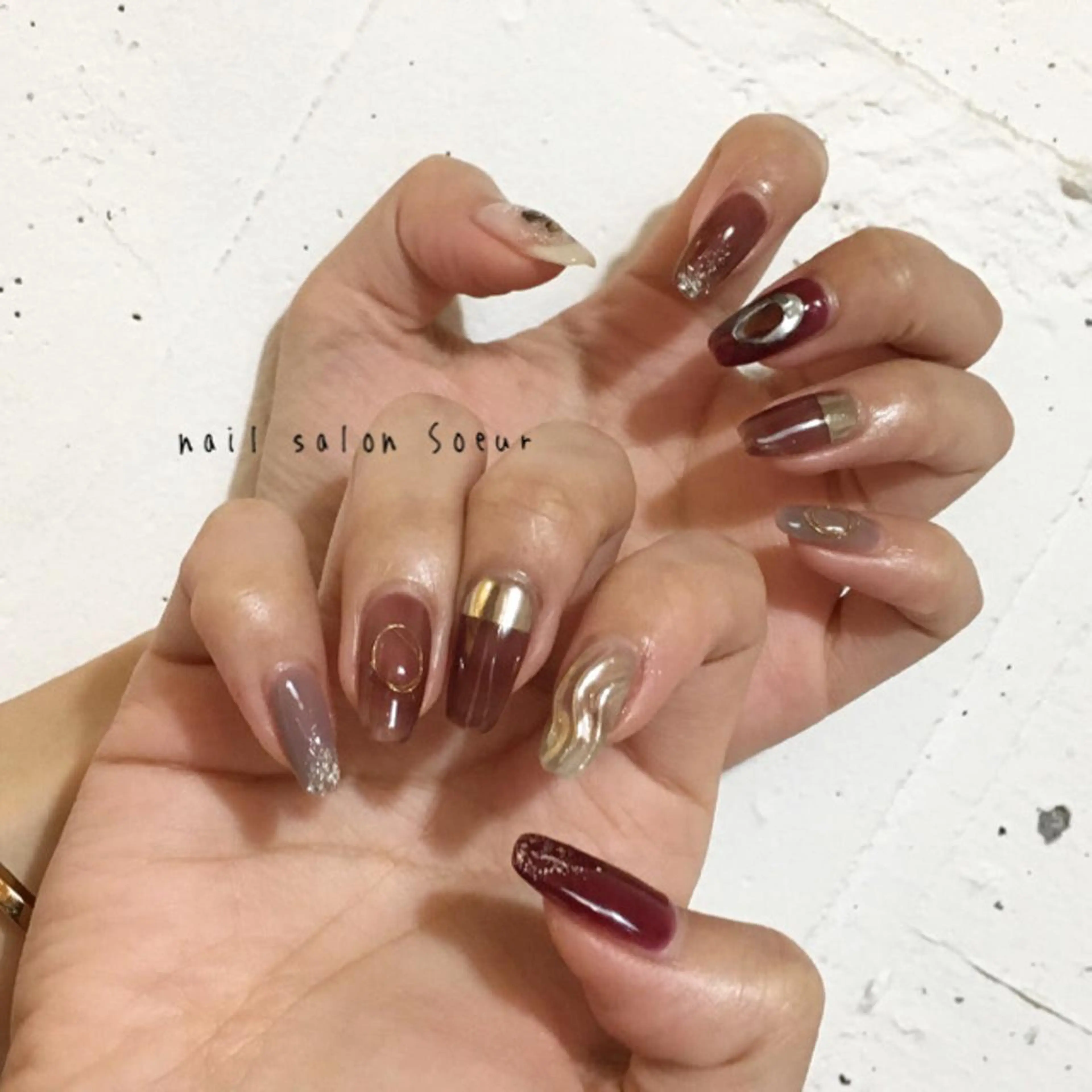 ネイル アートネイル 長さ出し ジェルネイル マットネイル ミラーネイル ハンドネイル nail salon Soeurのネイルデザイン