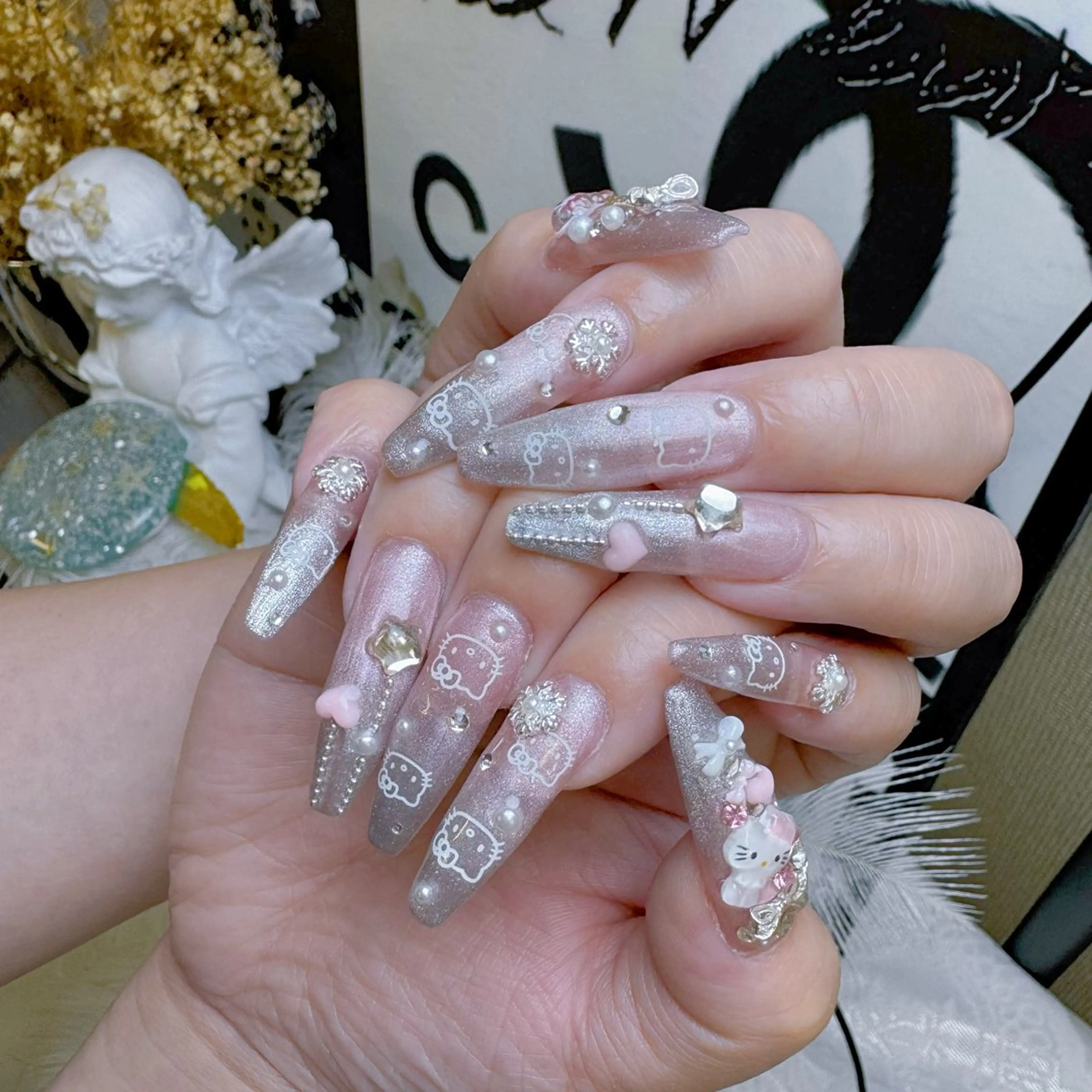 ネイル クリアネイル グラデーション ハート キラキラネイル 韓国ネイル ハンドネイル princess スカルプ専門店のネイルデザイン