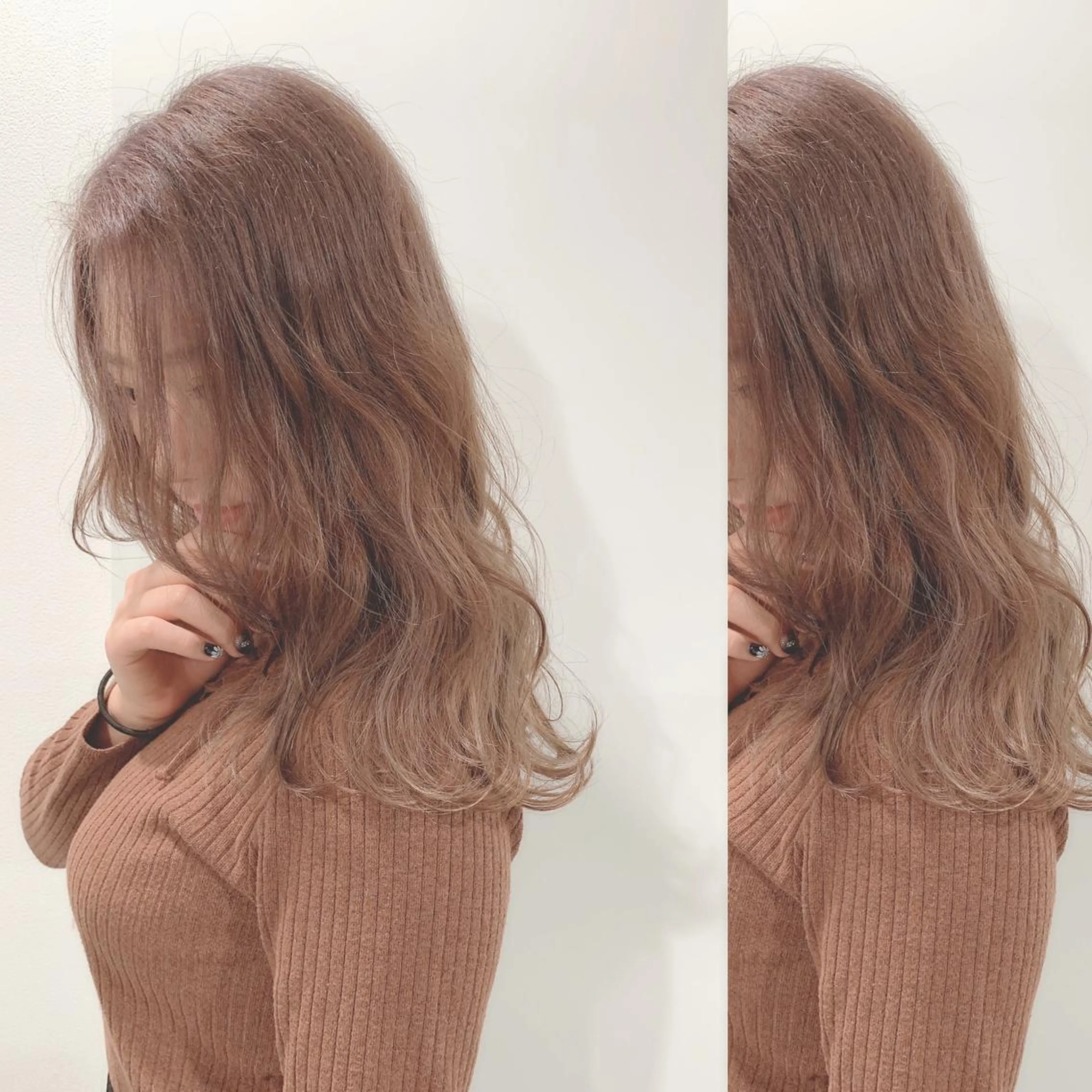 ロング アッシュ ハイライト レイヤーカット ヘアカラー Selene hair OSAKAのヘアスタイル
