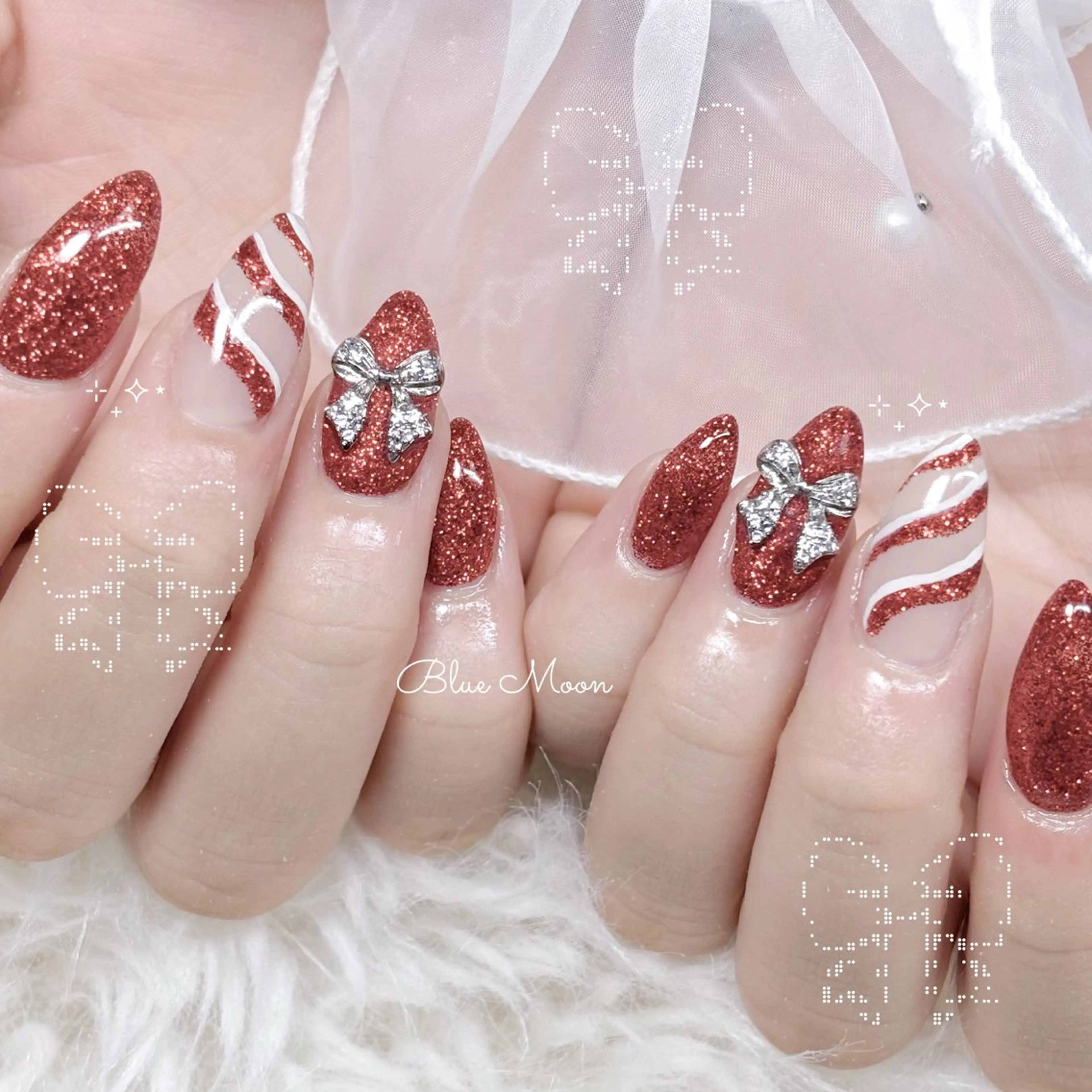 ネイル リボン ハンドネイル フットネイル nail salon Blue Moonのネイルデザイン