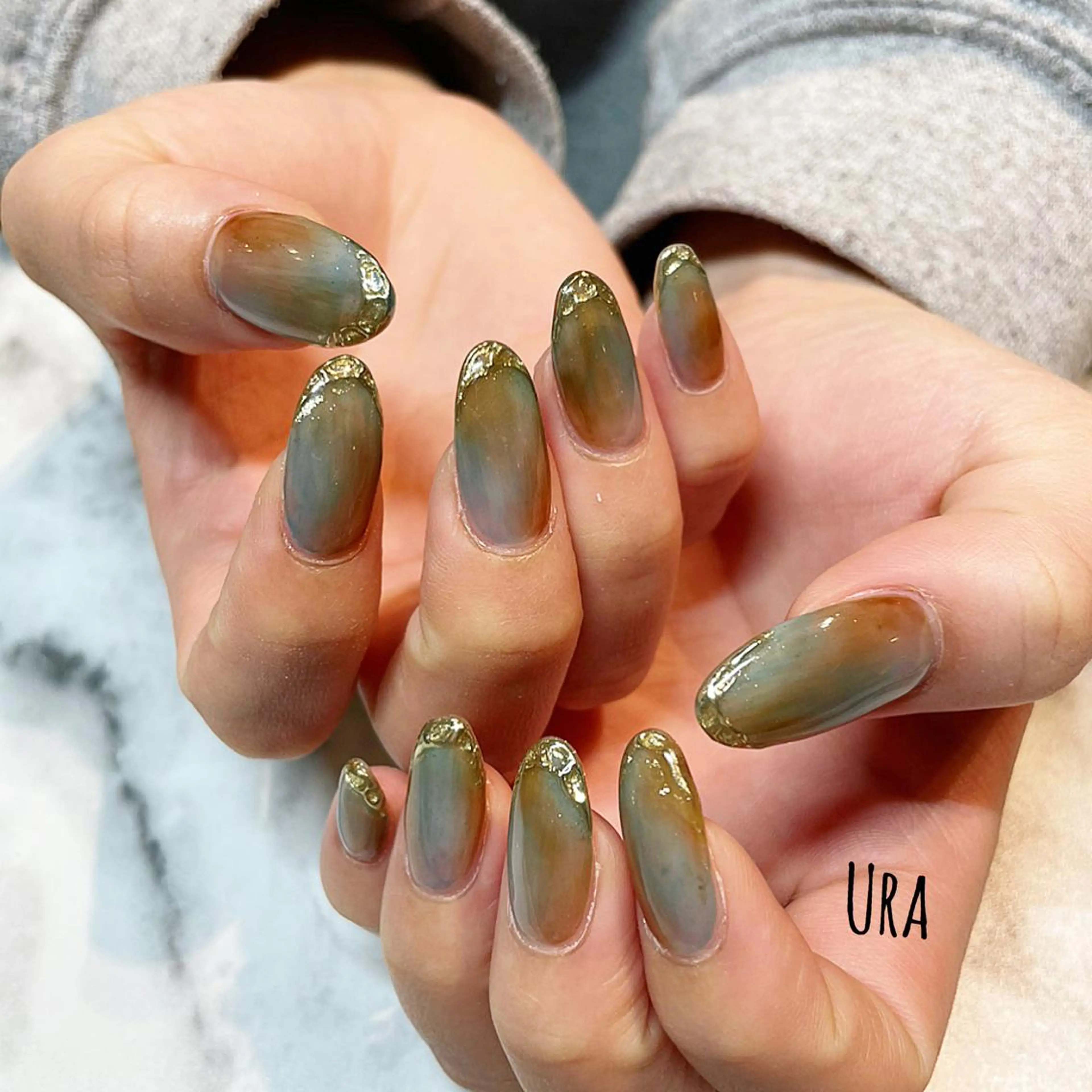 ネイル フレンチネイル 大理石ネイル(マーブル) ミラーネイル ハンドネイル UrakoNail 《nail》のネイルデザイン