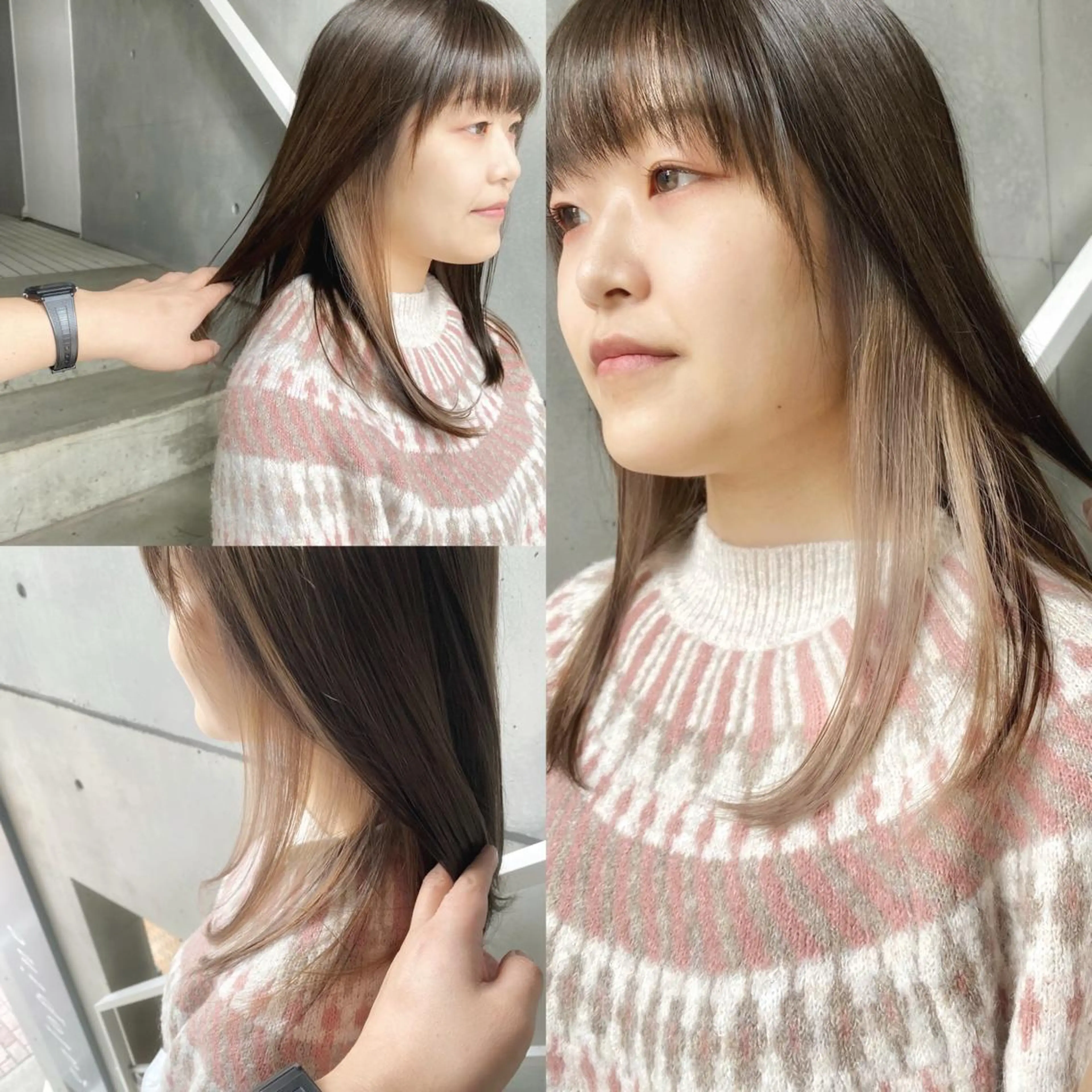ミディアム カラー ベージュカラー インナーカラー ピンクカラー ピンクベージュ ショート/ハイライト /白髪ぼかし🌿松本のヘアスタイル