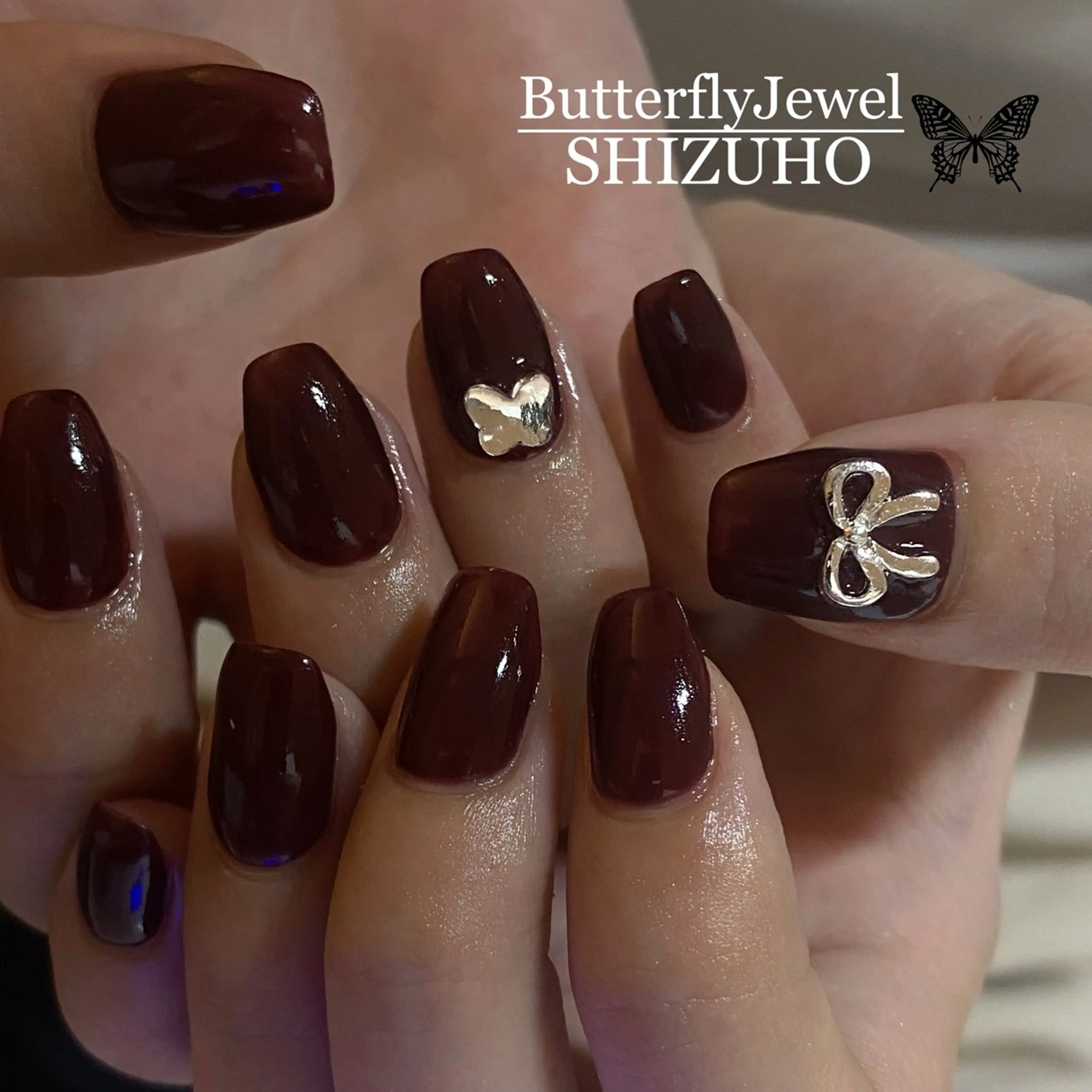 ネイル ボルドー ハンドネイル Butterfly Jewel本店 石原のネイルデザイン