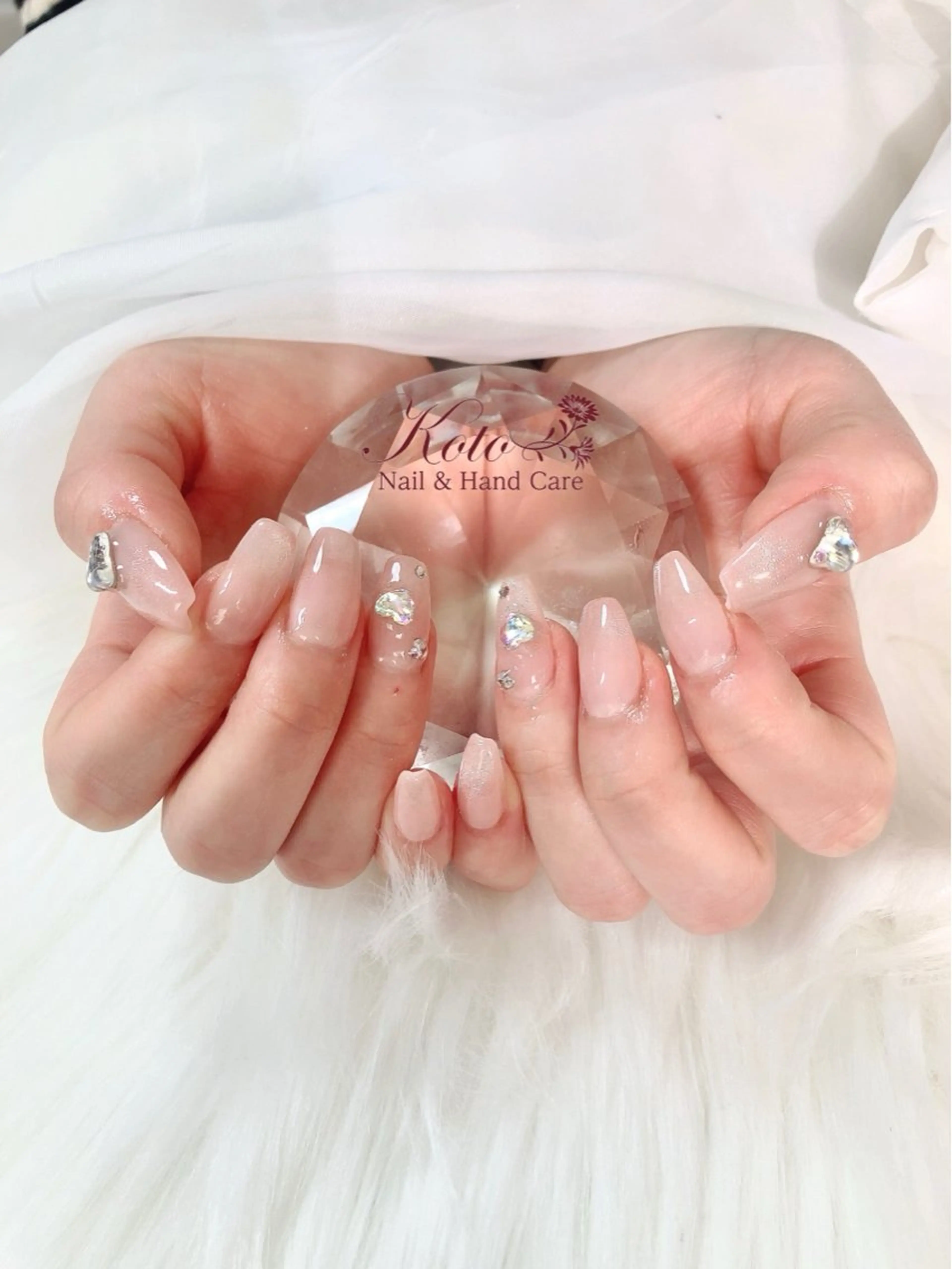 ネイル 長さ出し ジェルネイル ハート 持ち込み ニュアンスネイル ハンドネイル Nail Salon KOTOのネイルデザイン