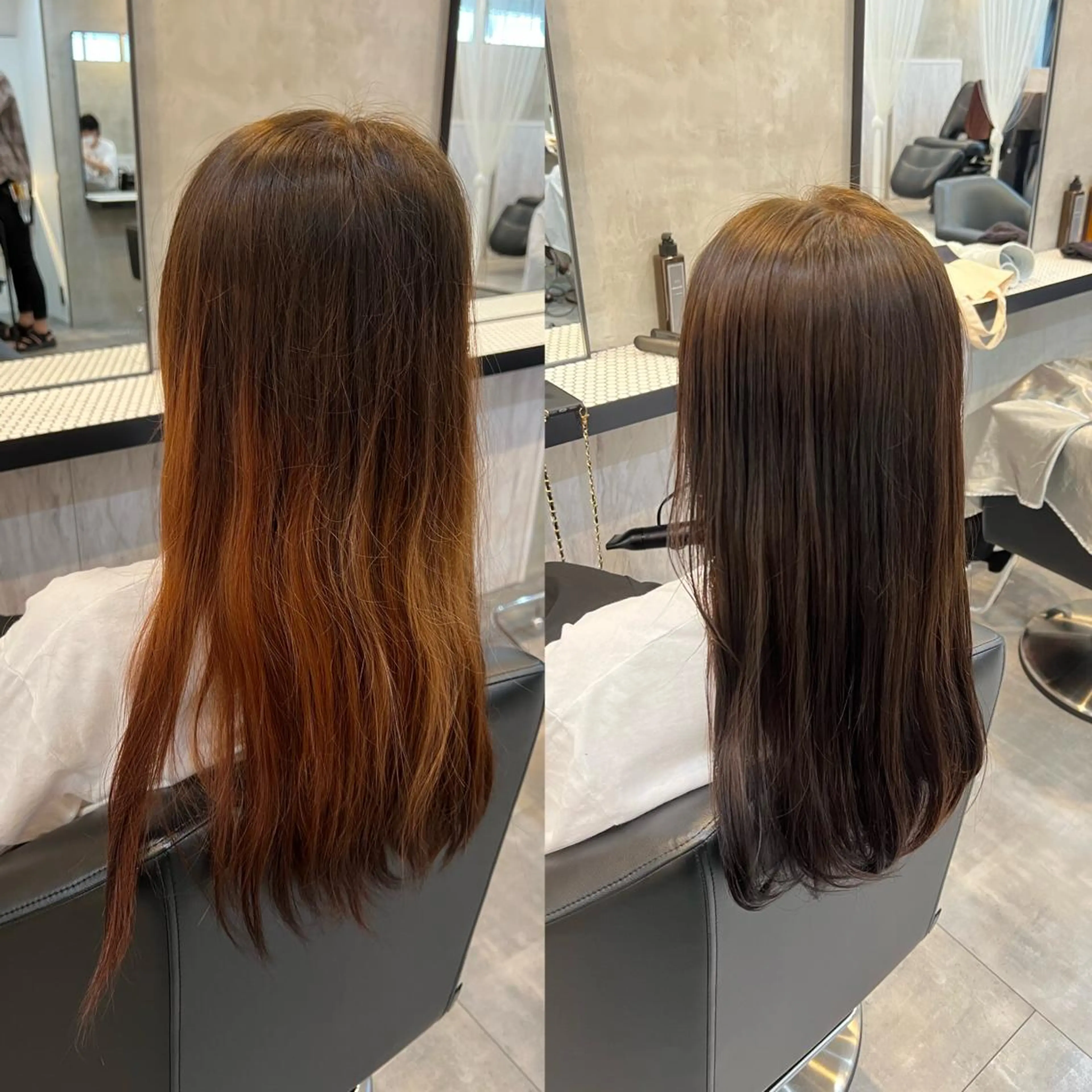 カラー グレージュ オレンジ ヘアカラー トリートメント 工藤 梨花のヘアスタイル