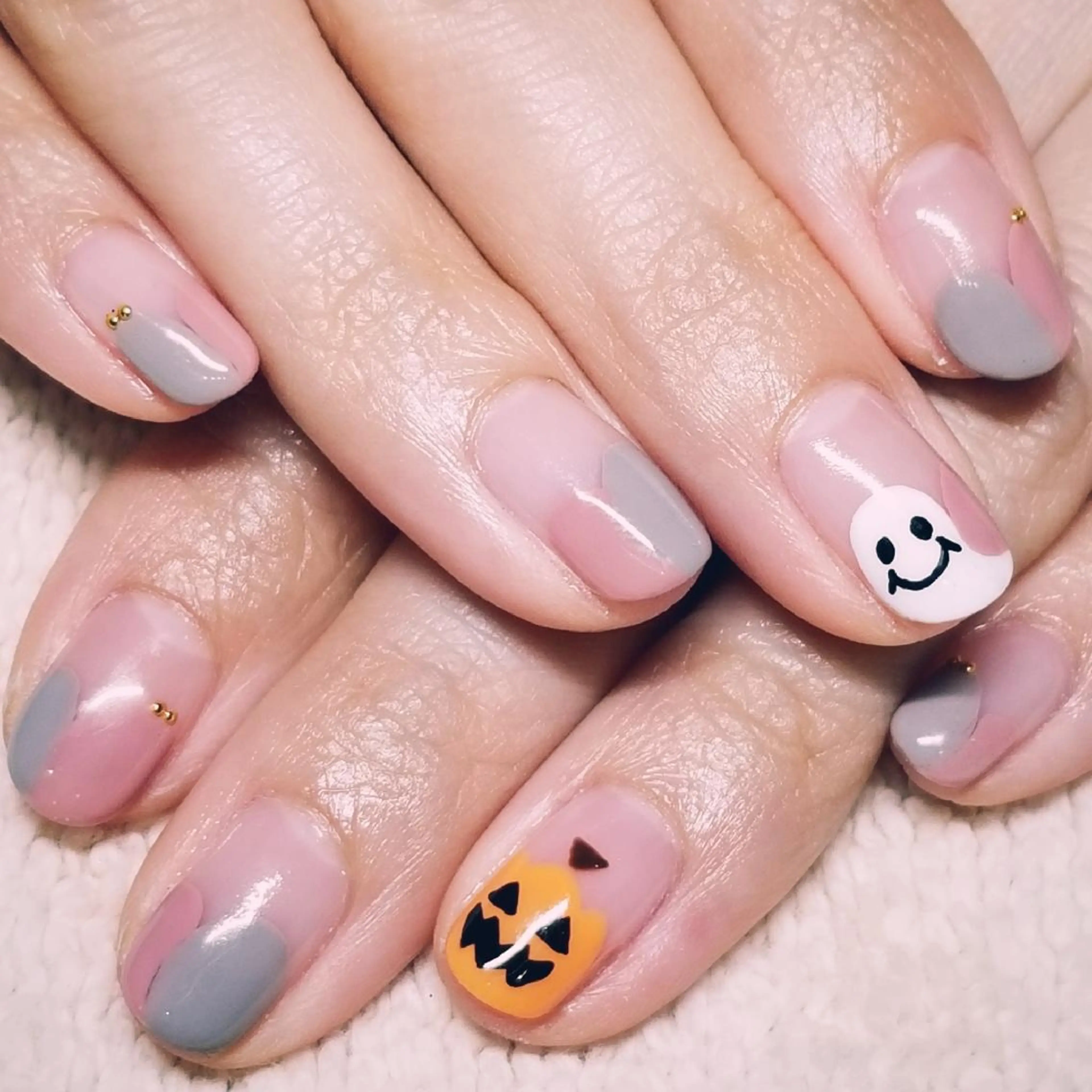 ネイル フレンチネイル ハロウィン ピンク ピンクベージュ ハンドネイル よしだ ひろきのネイルデザイン