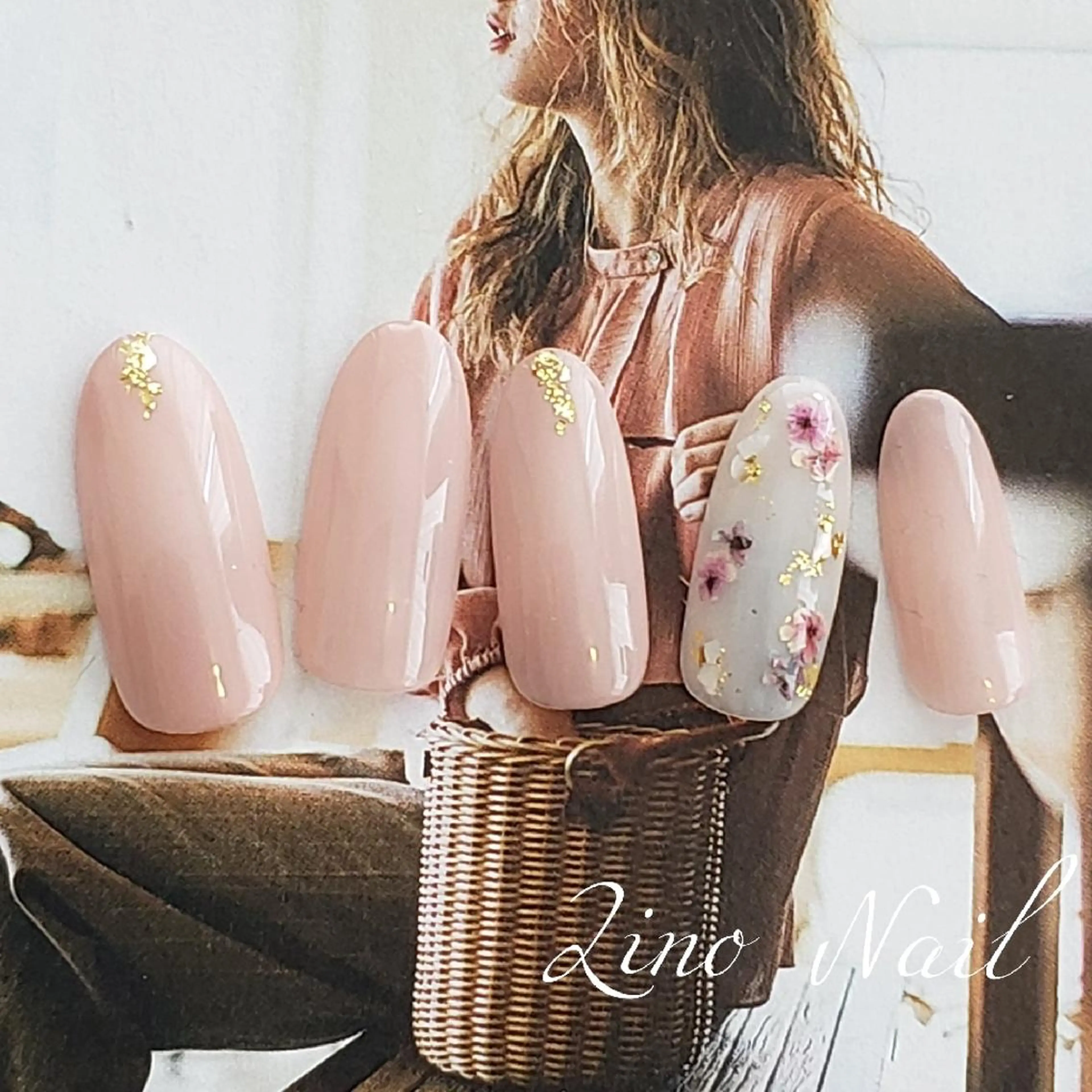 ネイル カジュアル フラワーネイル ジェルネイル ガーリー ニュアンスネイル ハンドネイル Lino Nailのネイルデザイン