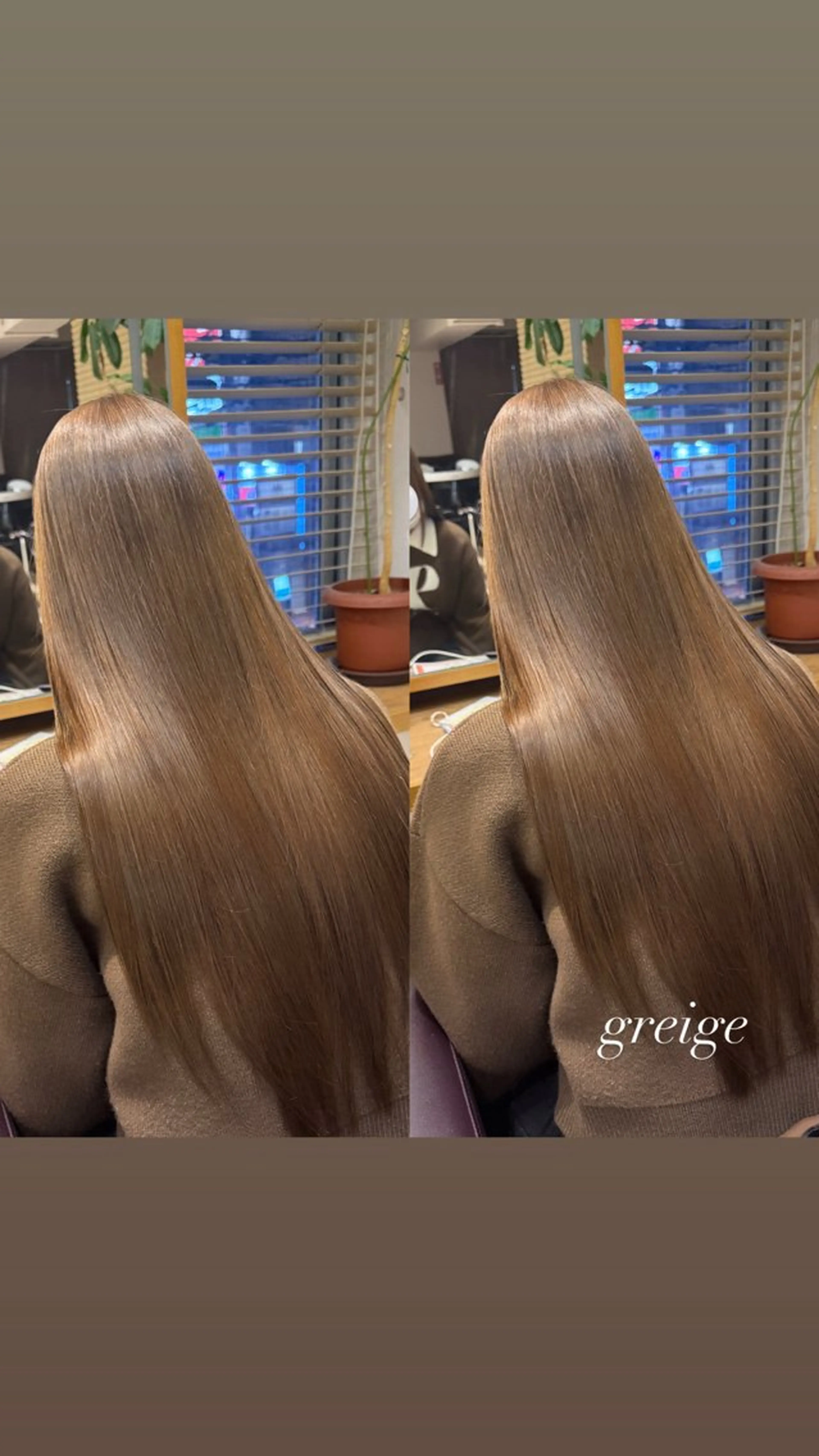 ロング カラー グレージュ 髪質改善 トリートメント ヘアカラー トリートメント 艶カラー/ ストレート/くるみのヘアスタイル