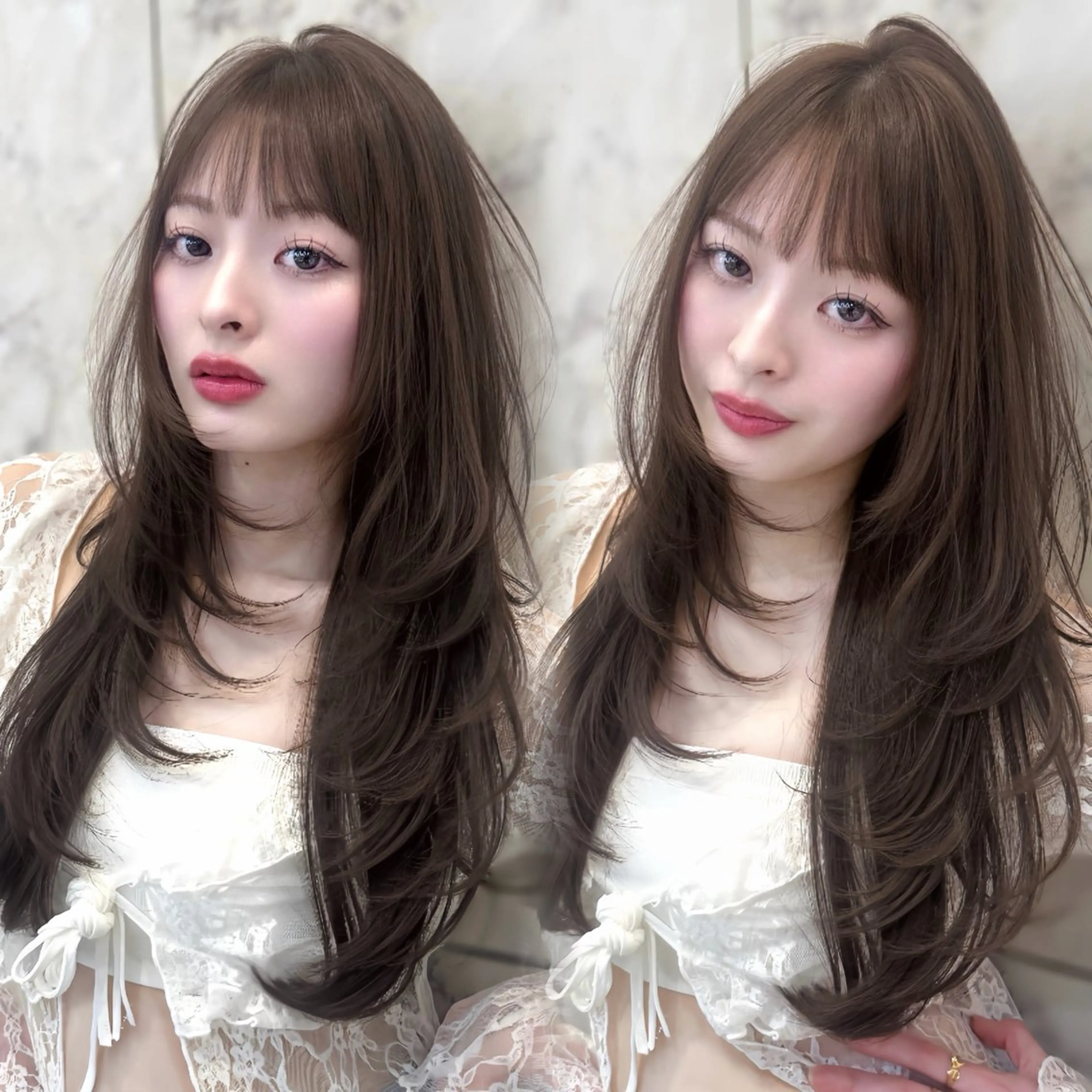 ロング カラー ハッシュカット ハイレイヤー レイヤーカット 新宿/韓国レイヤー 髪質改善カラー/角所のヘアスタイル