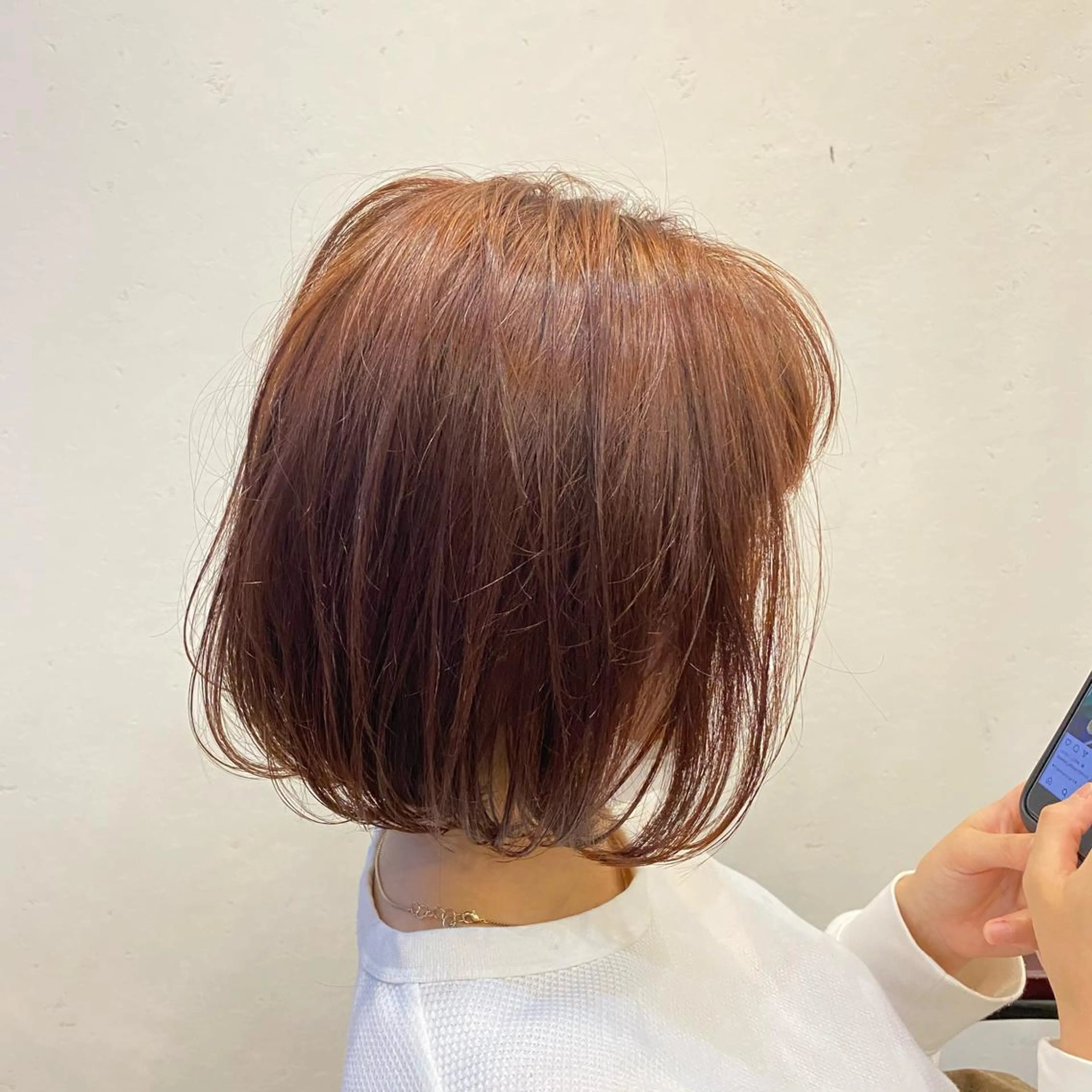 ミディアム カラー オレンジ ボブ 🟢NEGi🟣 🫧髪質改善のヘアスタイル