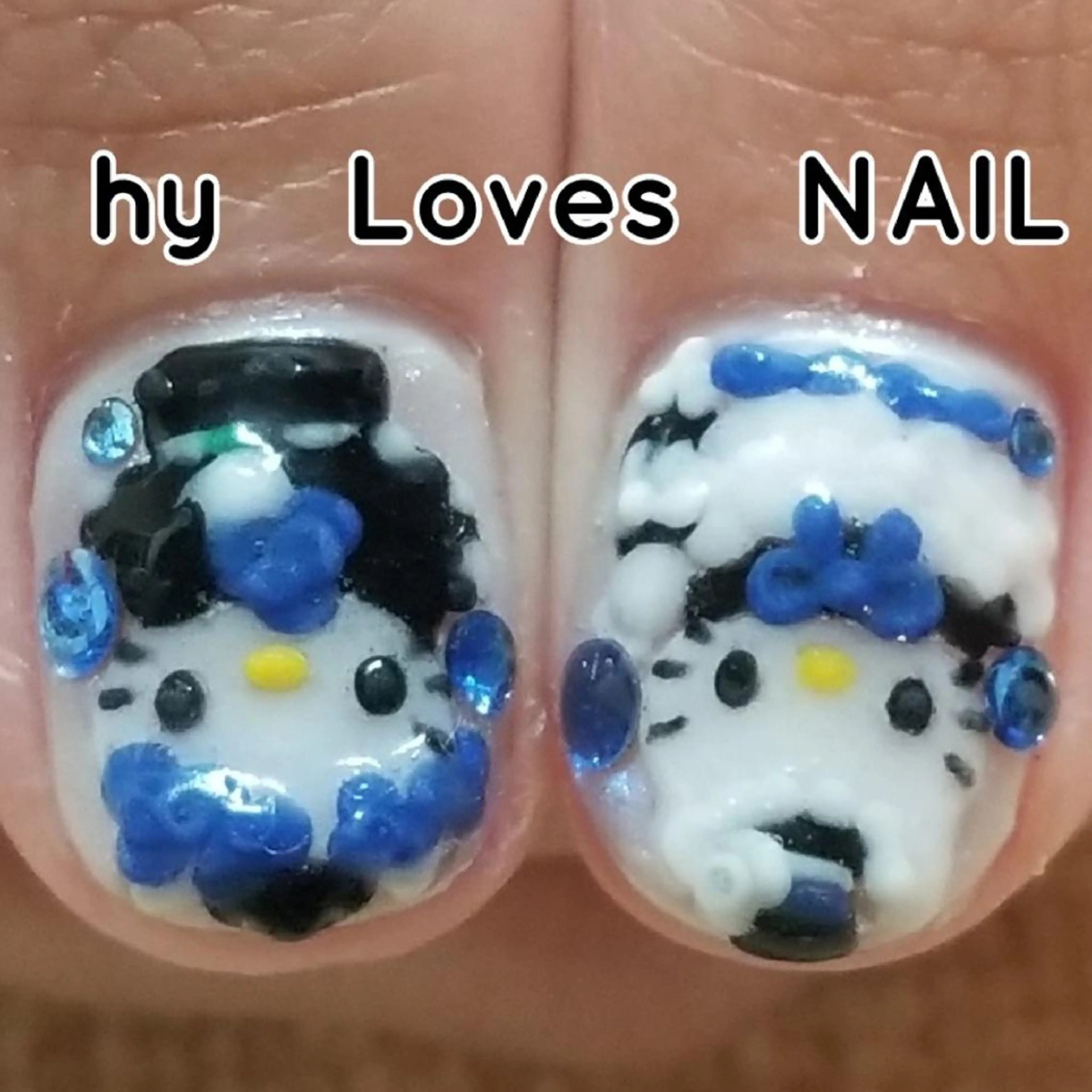 ネイル ブルー ジェルネイル ショートネイル ストーンネイル ハンドネイル よしだ ひろきのネイルデザイン