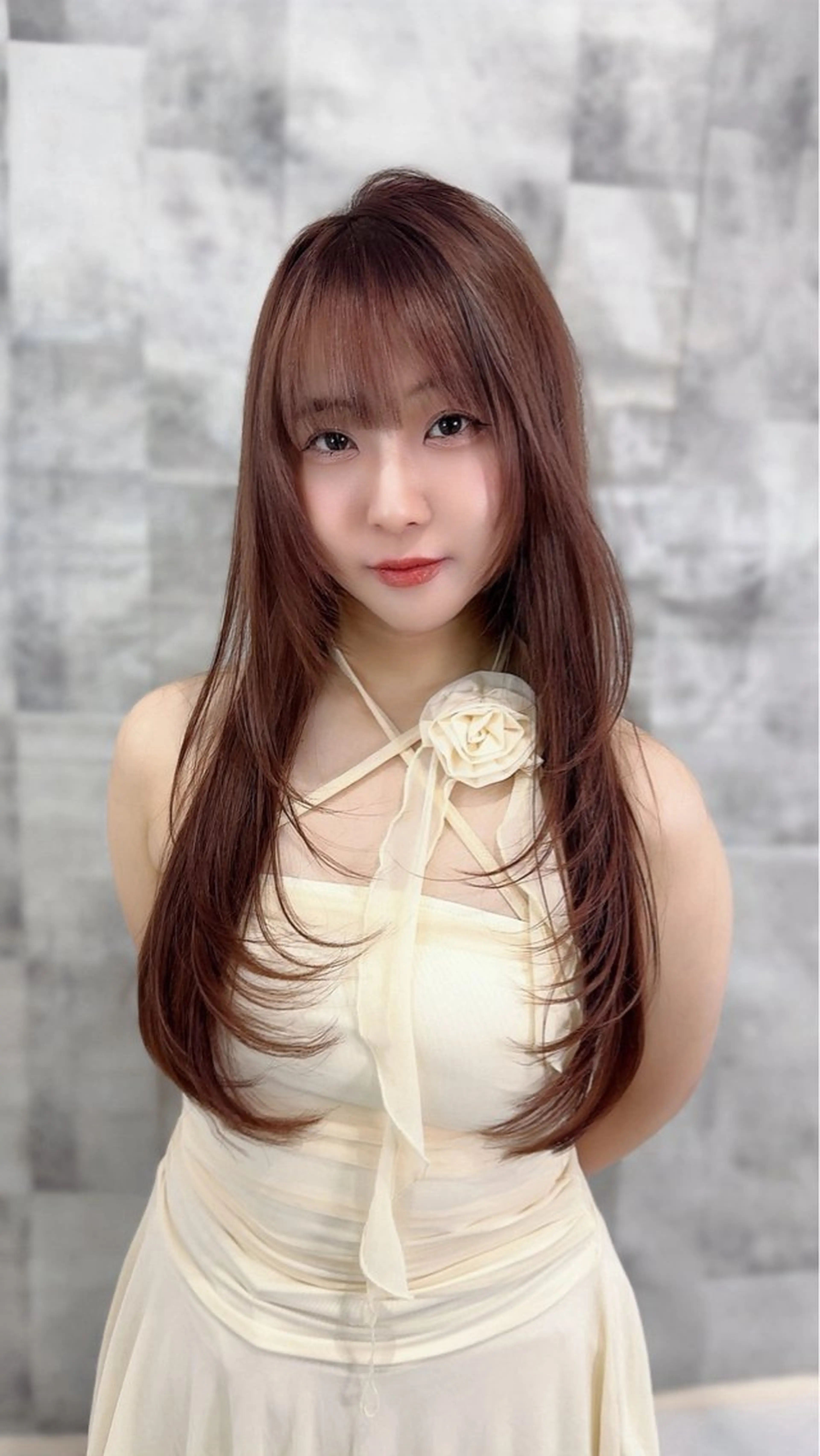 ロング レイヤーカット 永田竜一/縮毛矯正/ 大人可愛い/レイヤーのヘアスタイル