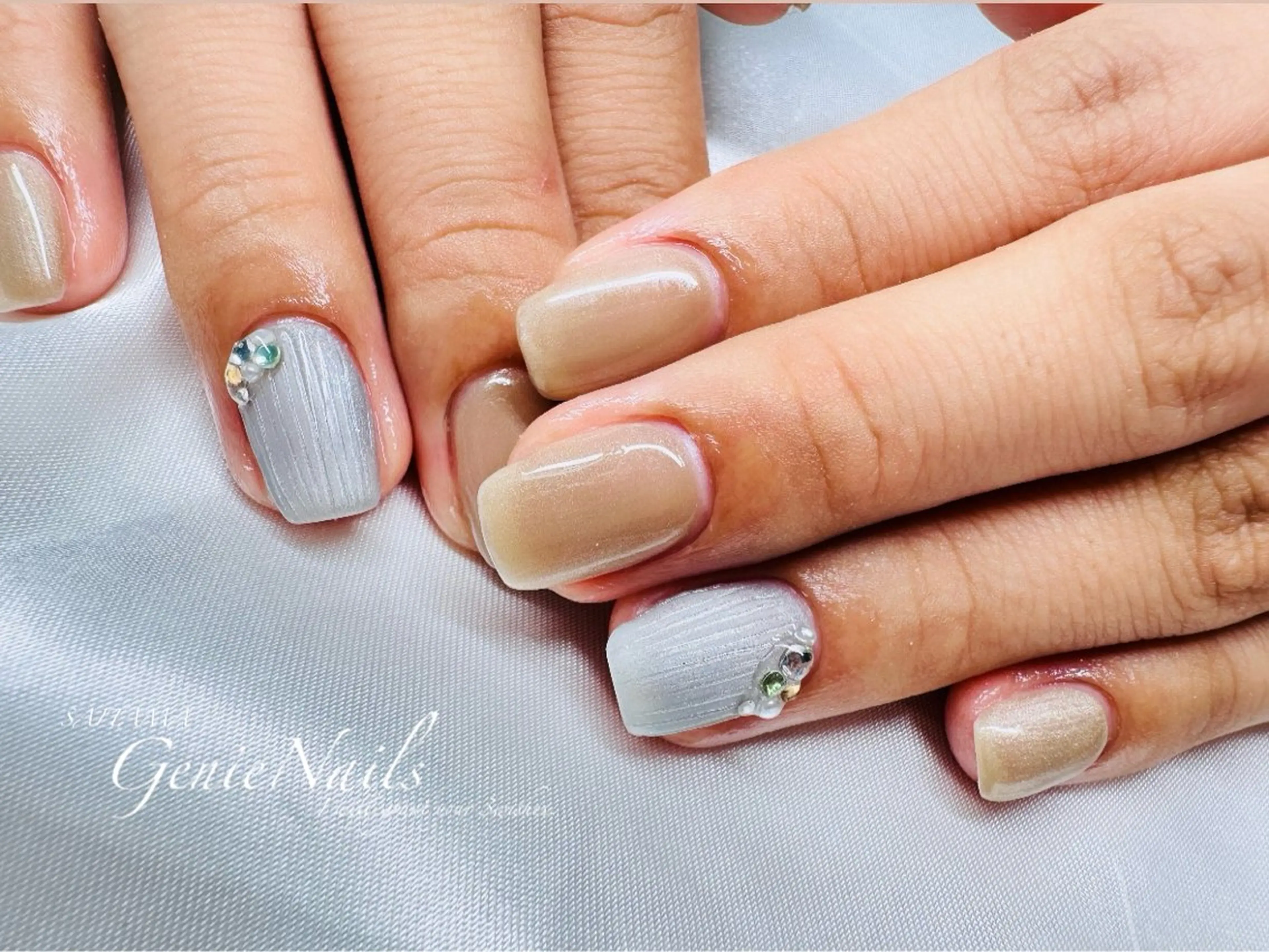 メンズ ネイル アートネイル 長さ出し 氷ネイル・うるうるネイル ロングネイル 持ち込み Genie Nailsのネイルデザイン