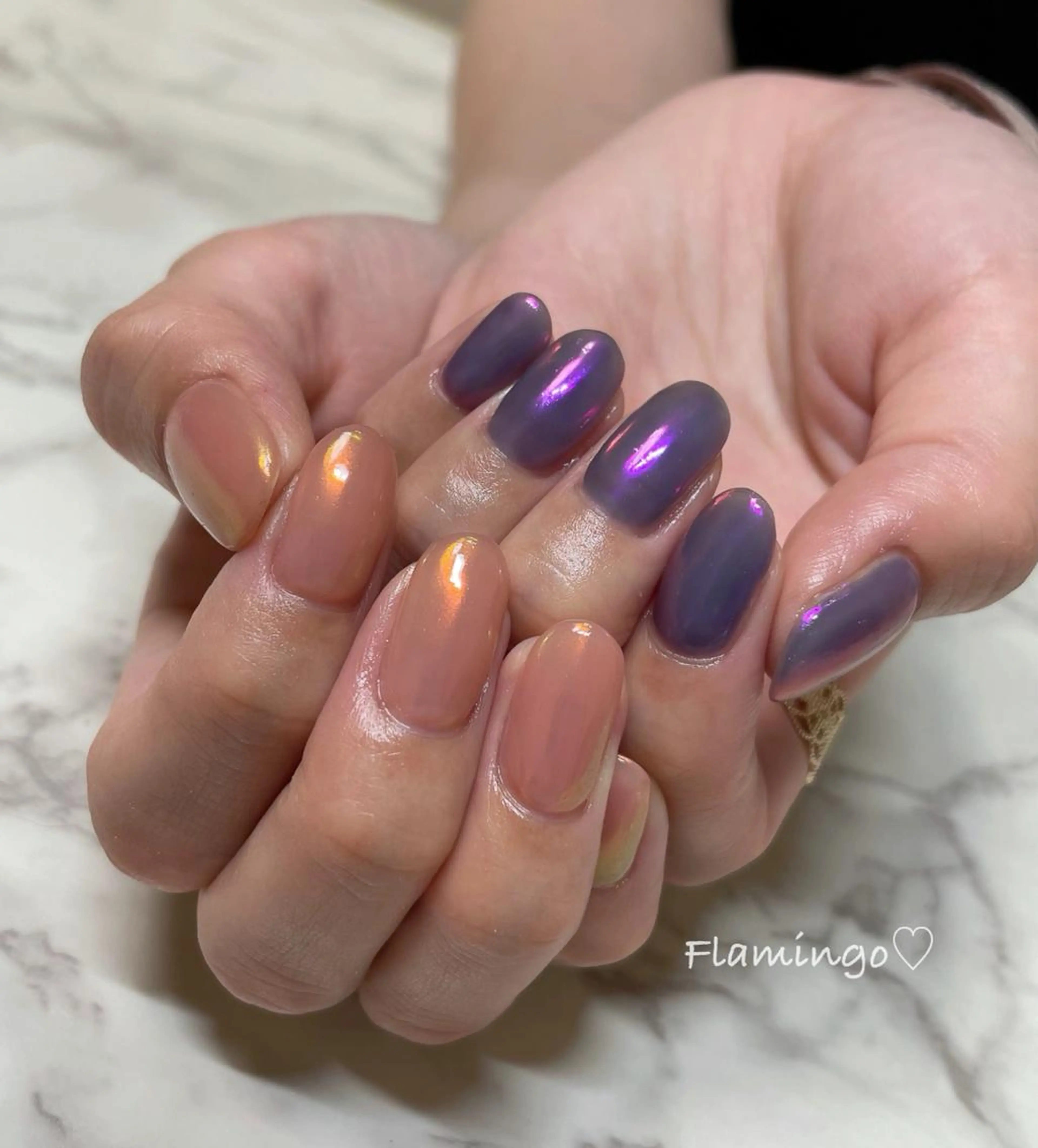 ネイル ジェルネイル ミラーネイル ニュアンスネイル ワンカラーネイル シンプルネイル ハンドネイル シンプル／上品／爪育 ☺︎Flamingoのネイルデザイン