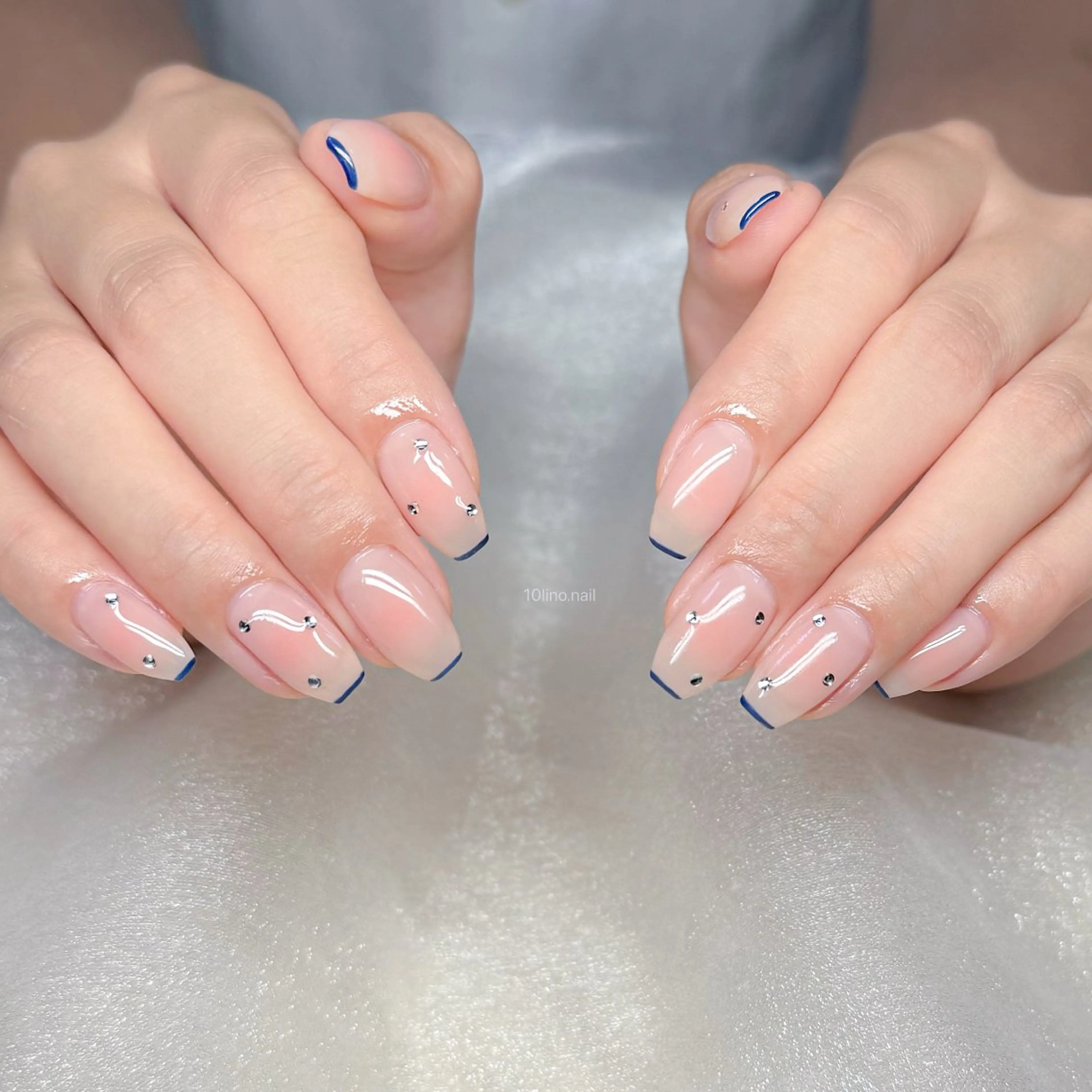 ネイル ブルー ラメ(グリッター) ピンク ワンホンネイル Mネイルbranch所属・Mネイル伏見 【TORINO】のネイルデザイン