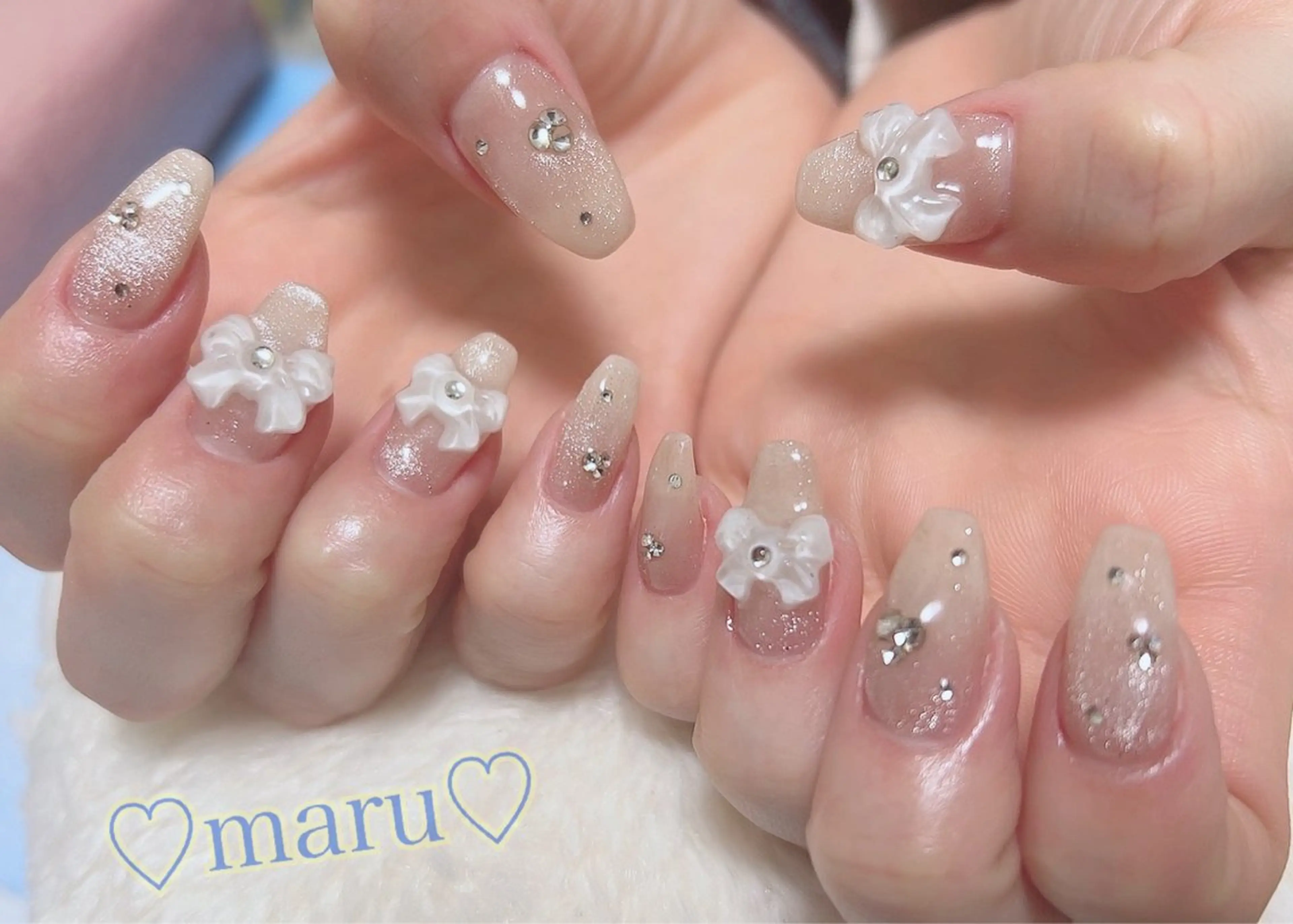 ネイル リボン ハンドネイル フットネイル まるみ ♡のネイルデザイン