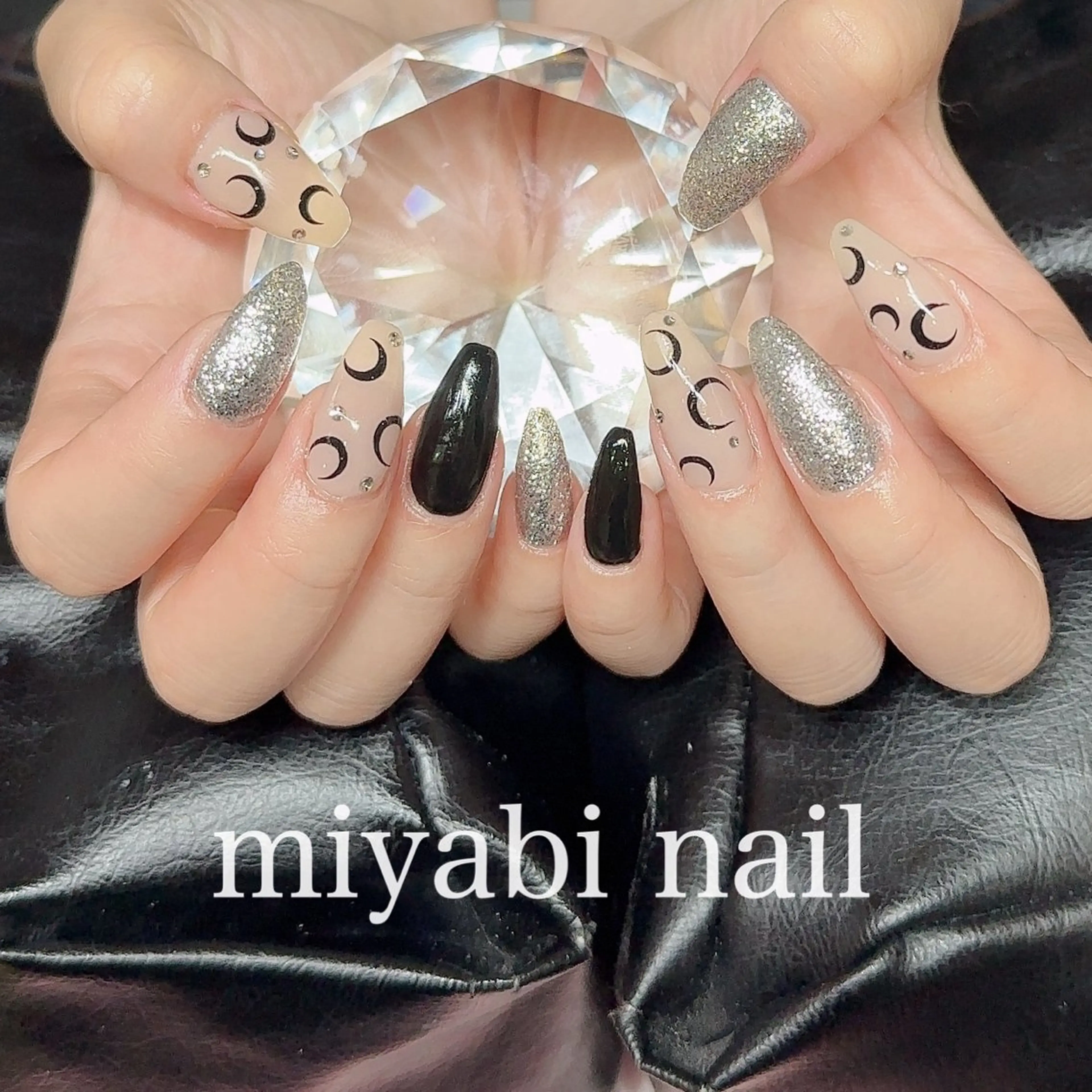 ネイル アートネイル ロングネイル 持ち込み シルバー 夏ネイル ハンドネイル miyabi nail 桂川駅近くのネイルデザイン