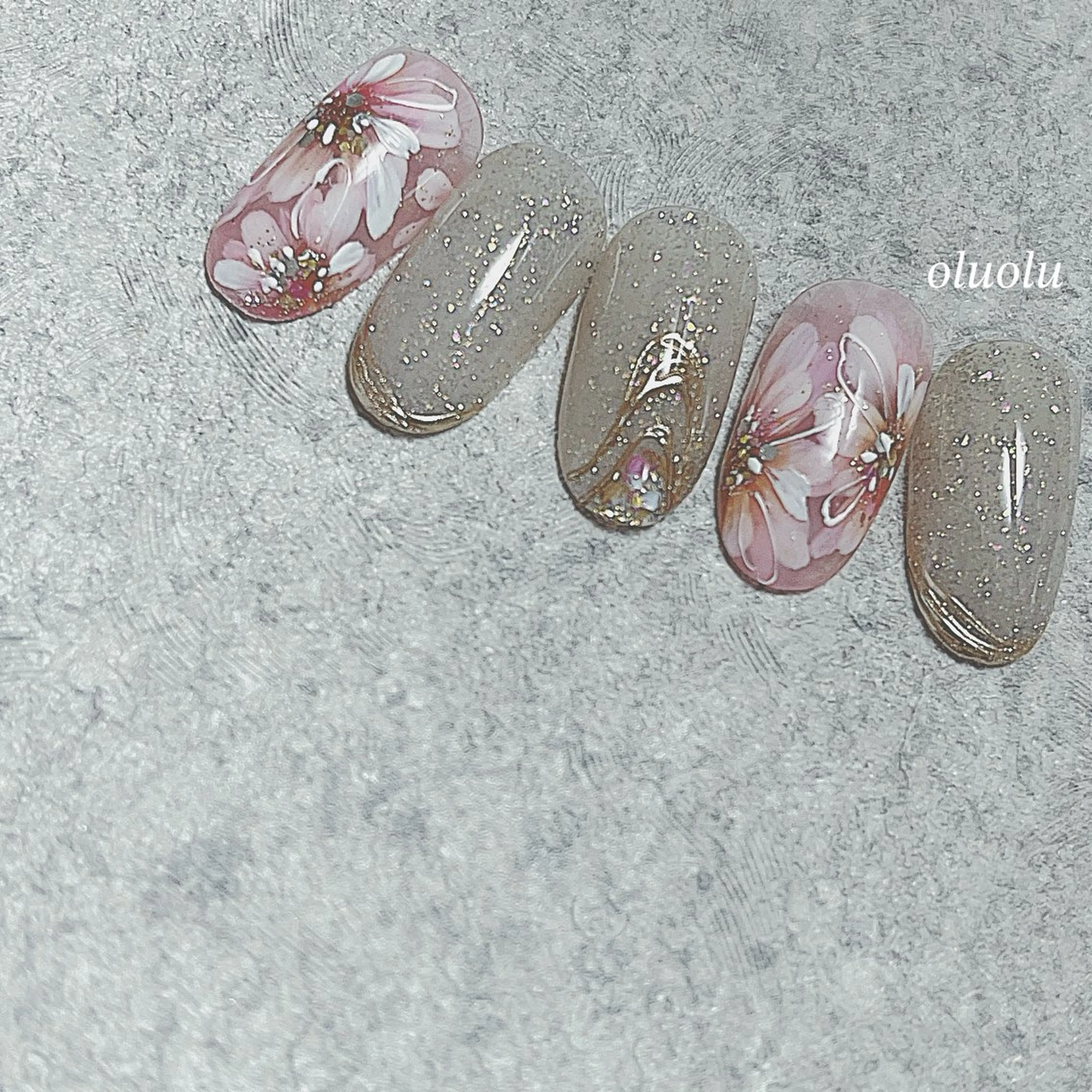 ネイル アートネイル 桜ネイル 入学式 フラッシュネイル フラワーネイル ハンドネイル 大村 紬華のネイルデザイン