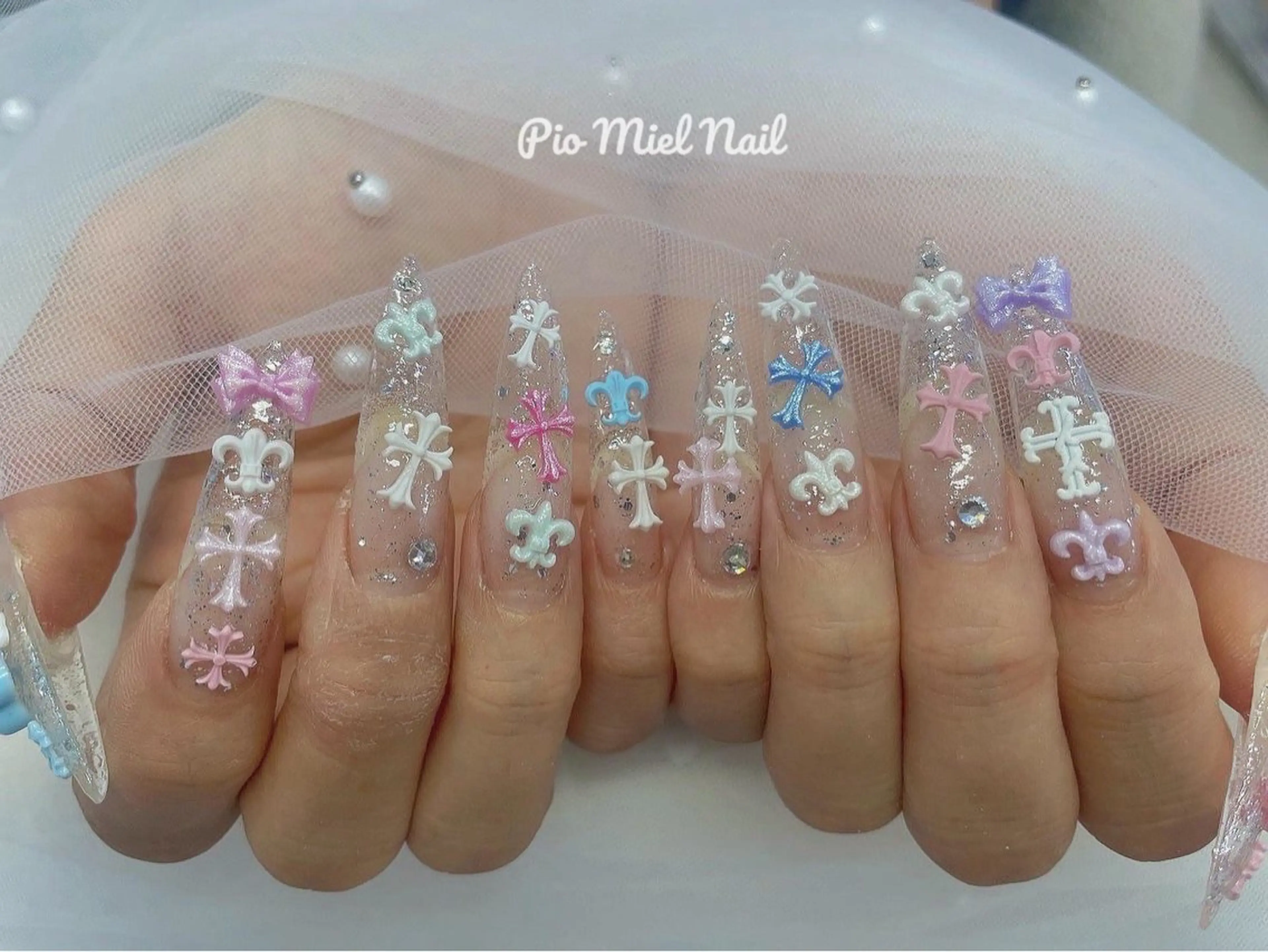 ネイル アートネイル ブルー クリアネイル ジェルネイル ラメ(グリッター) ハンドネイル Pionail 新宿のネイルデザイン