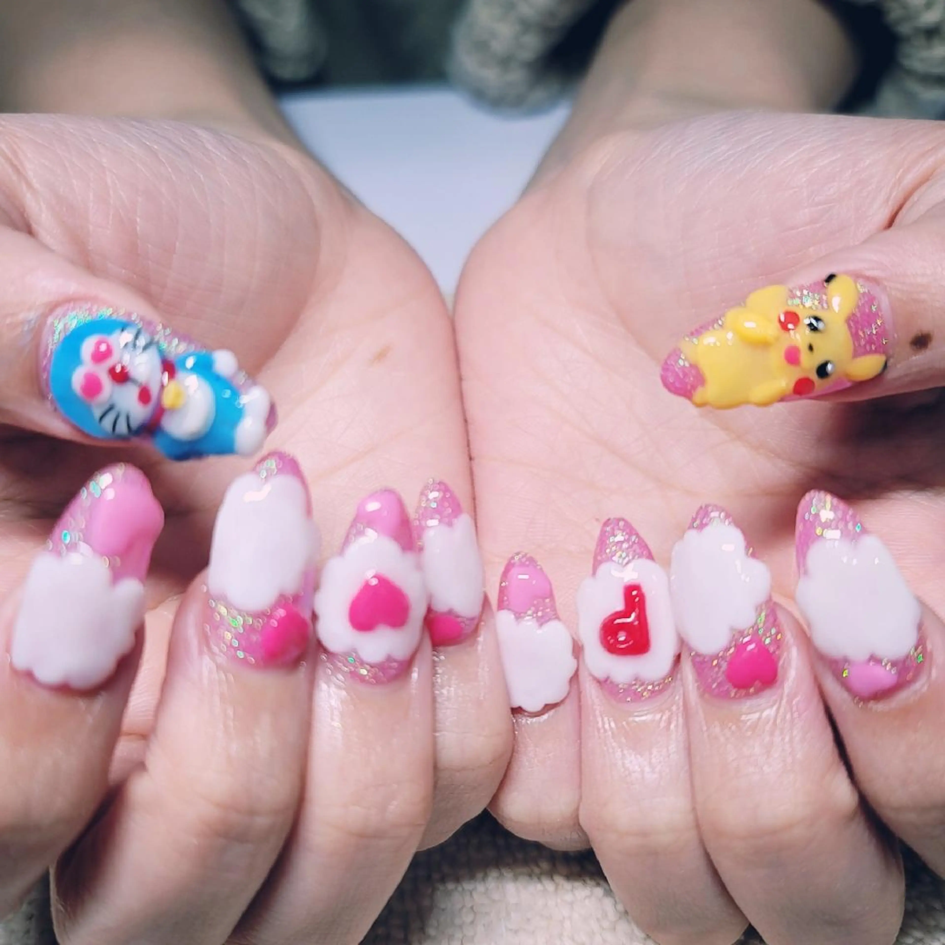 ネイル ハート ラメ(グリッター) ワンカラーネイル ピンク ハンドネイル よしだ ひろきのネイルデザイン