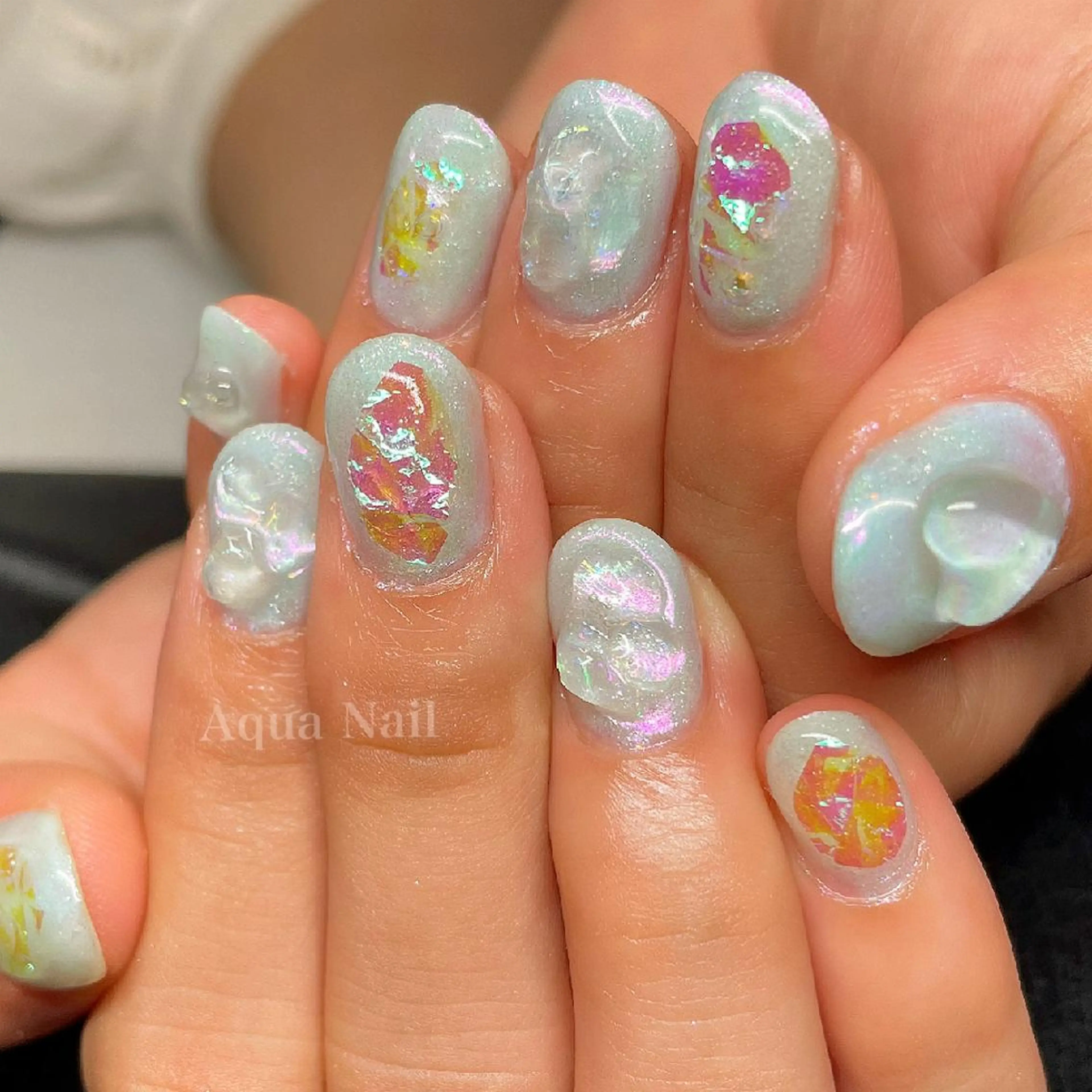 ネイル クリアネイル ハート 氷ネイル・うるうるネイル ハンドネイル フットネイル AQUA NAIL所属・AQUA NAILのネイルデザイン