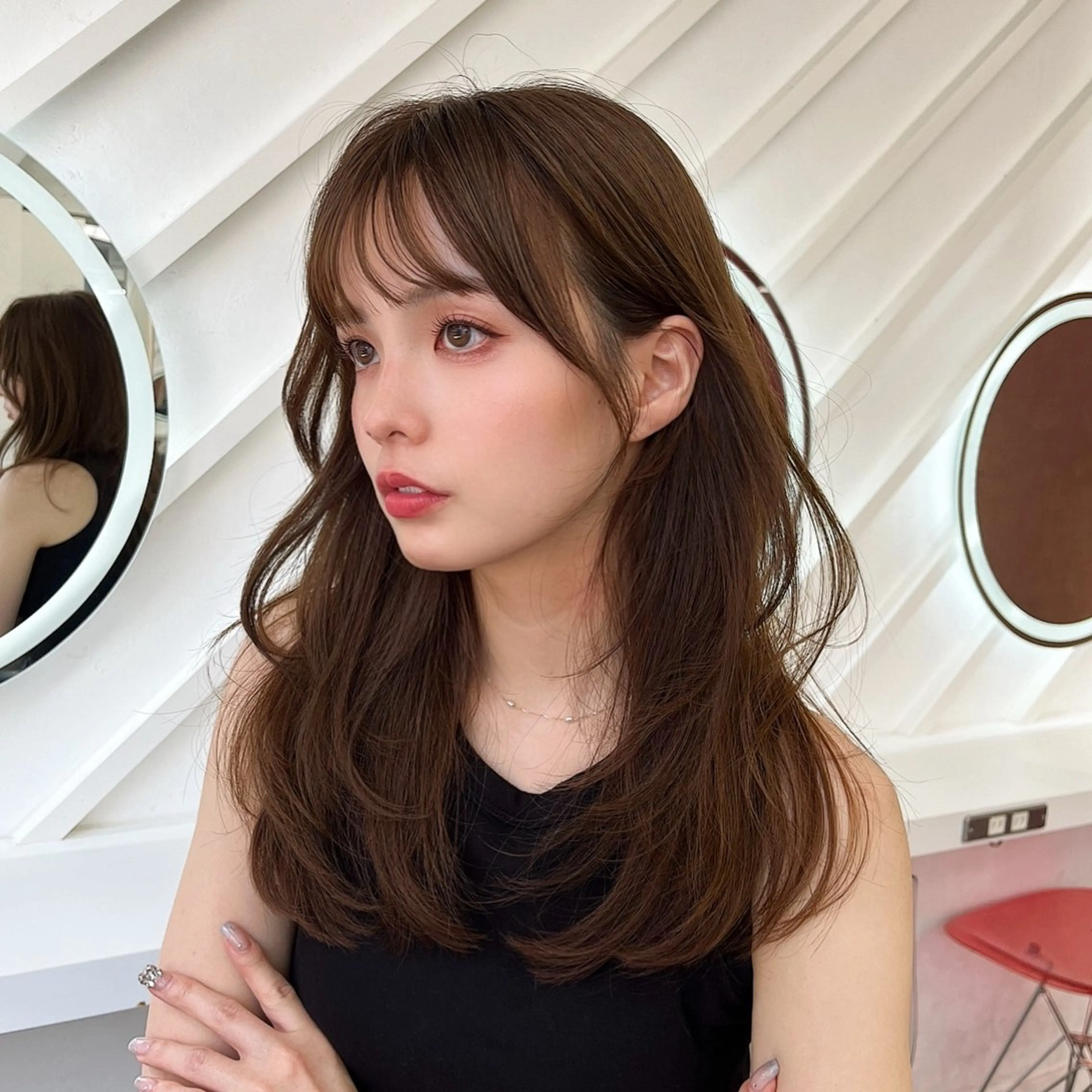 セミロング カラー 山崎/韓国縮毛矯正 レイヤー髪質改善のヘアスタイル