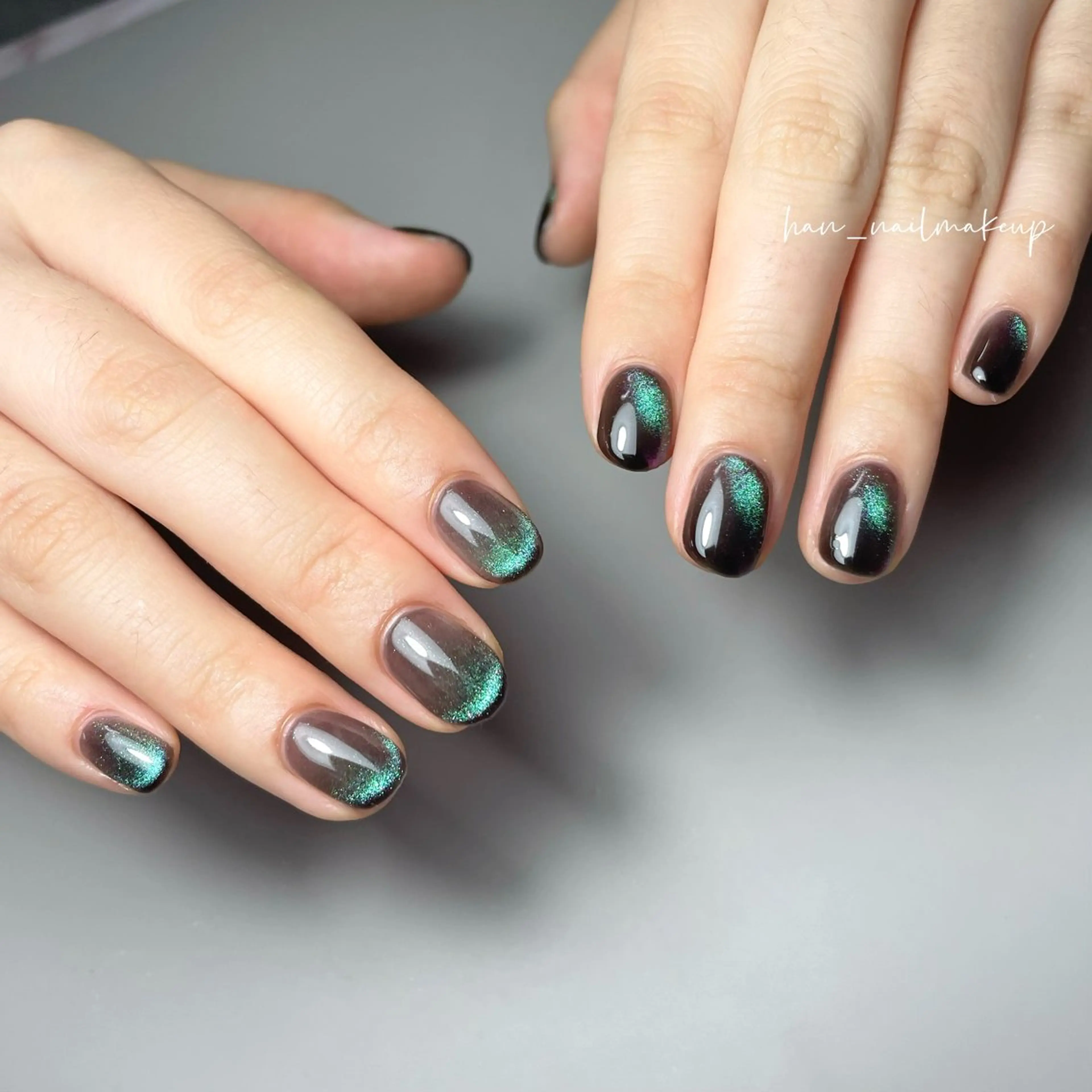 ネイル グリーン ハンドネイル Han Nail 【y&m】のネイルデザイン